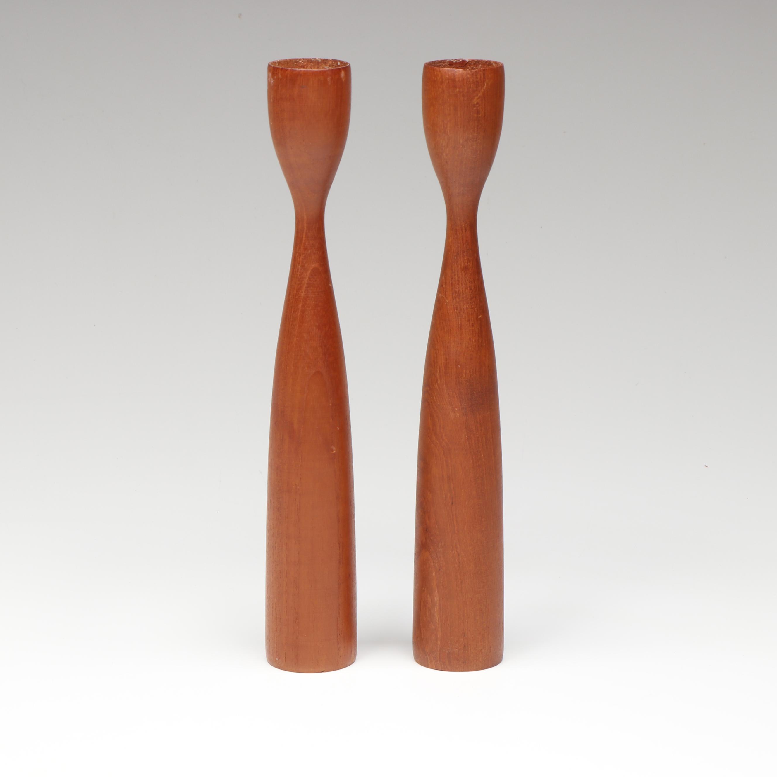 Pair of Danish Modern Teak Candlesticks, Mid to Late 20th Century