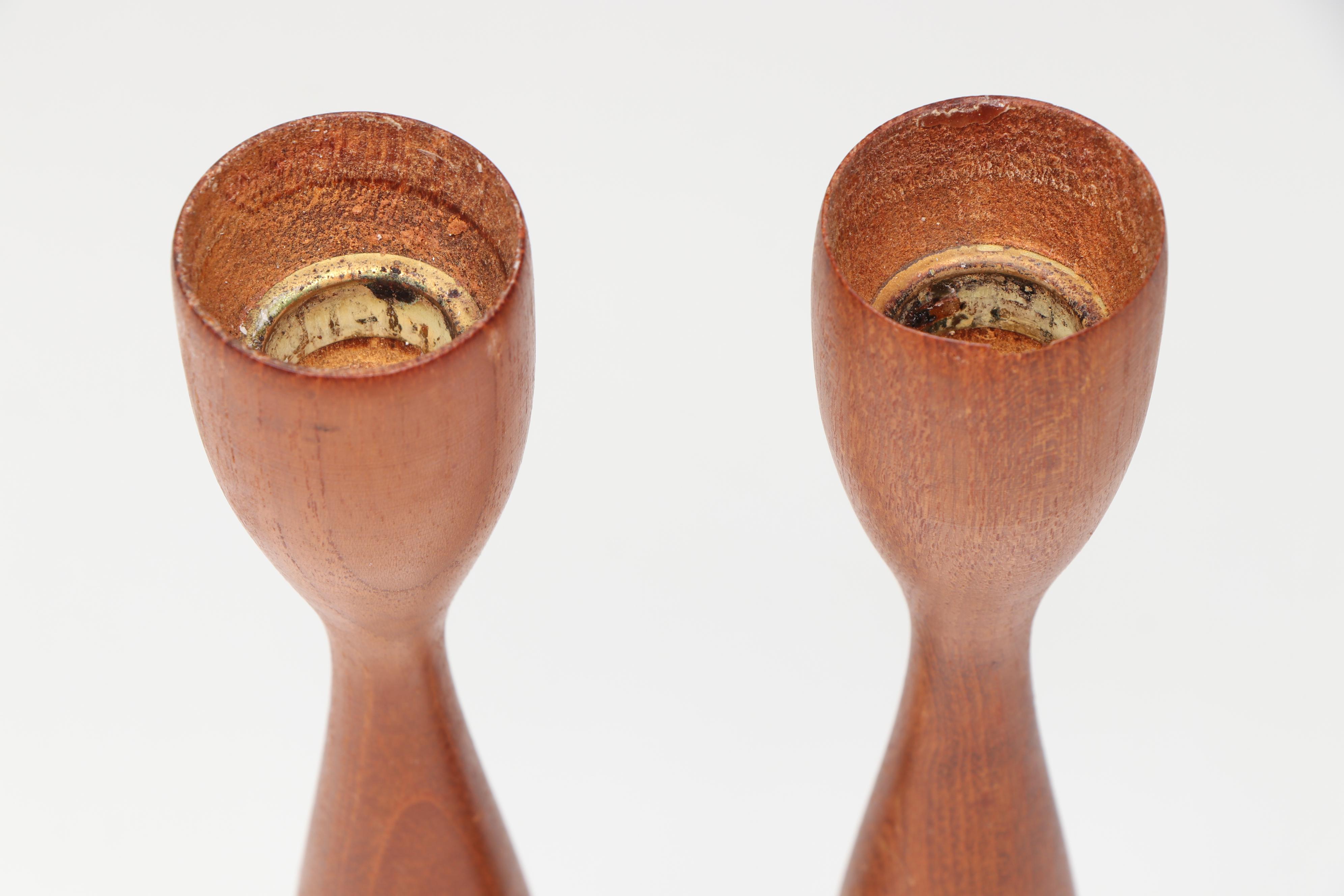 Pair of Danish Modern Teak Candlesticks, Mid to Late 20th Century