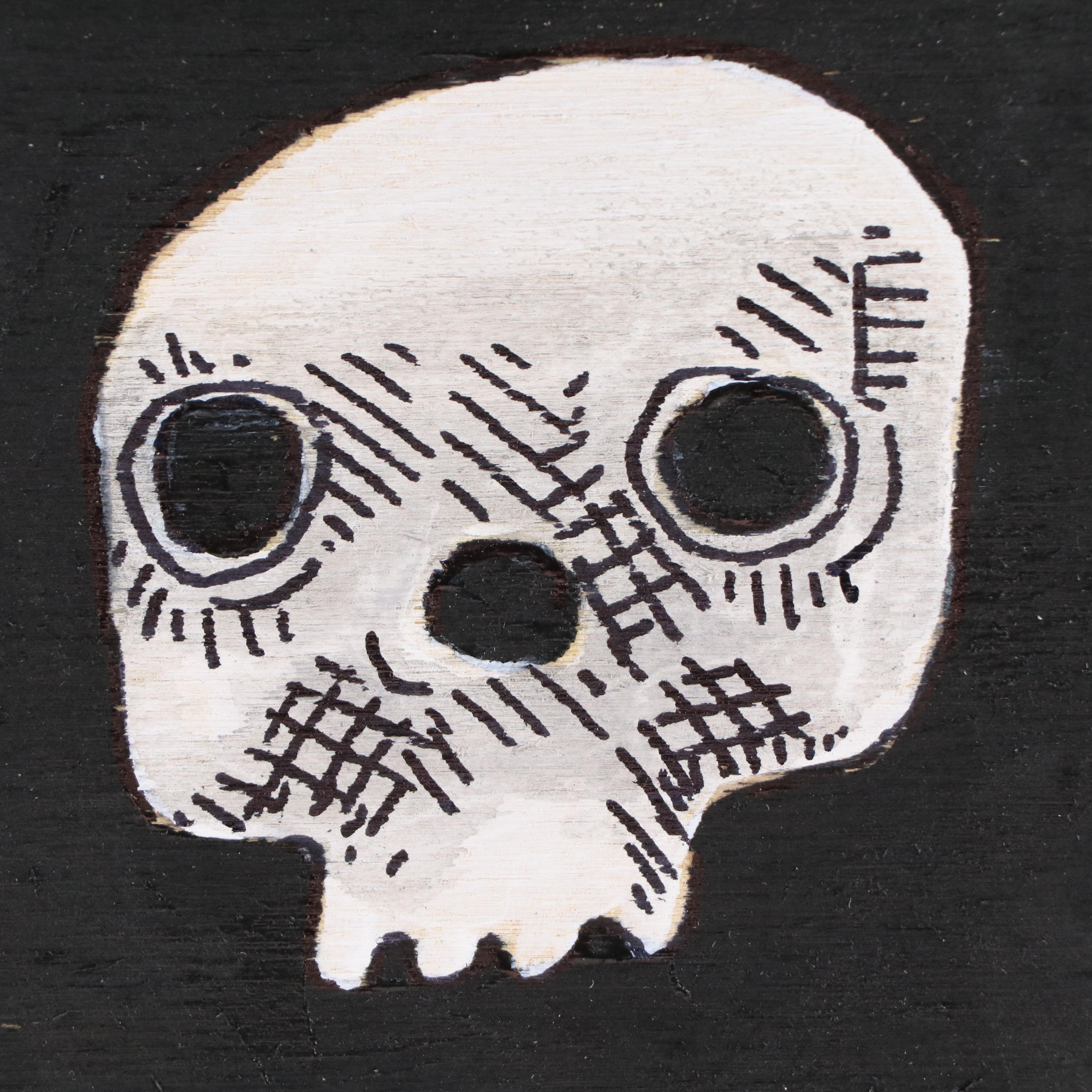 Aaron Wooten Stylized Mixed Media Painting of a Skull "Never Surrender," 2025