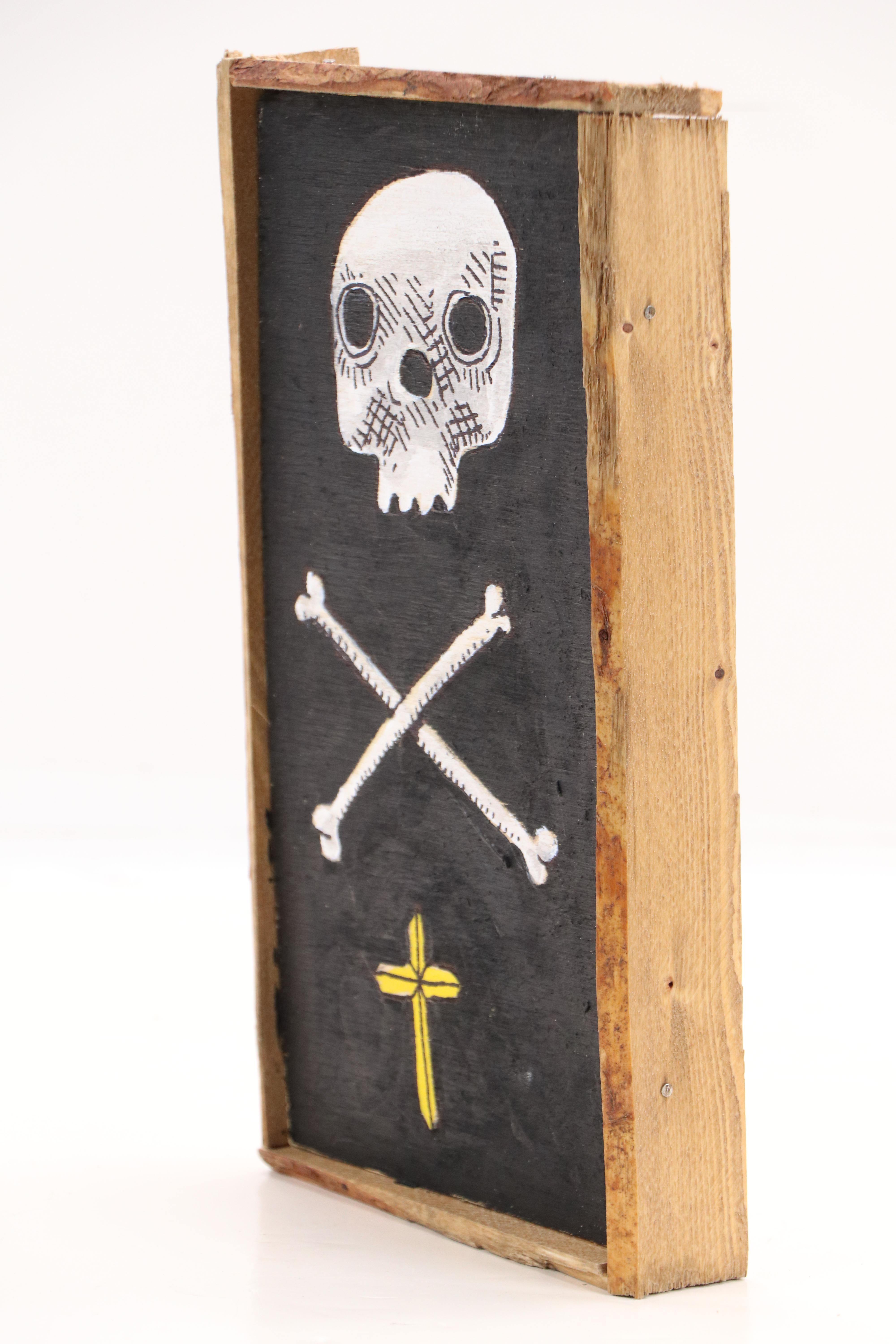 Aaron Wooten Stylized Mixed Media Painting of a Skull "Never Surrender," 2025