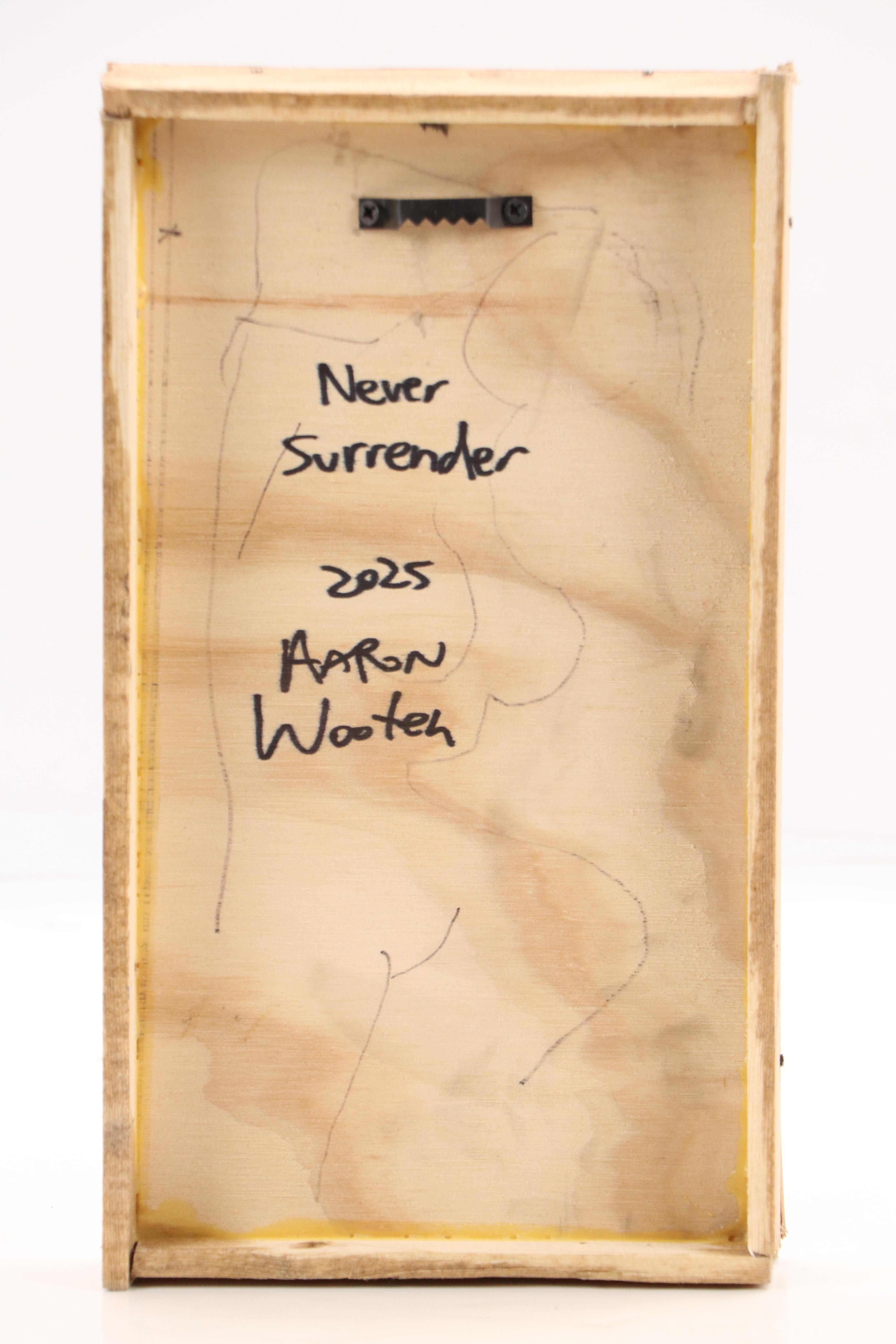 Aaron Wooten Stylized Mixed Media Painting of a Skull "Never Surrender," 2025