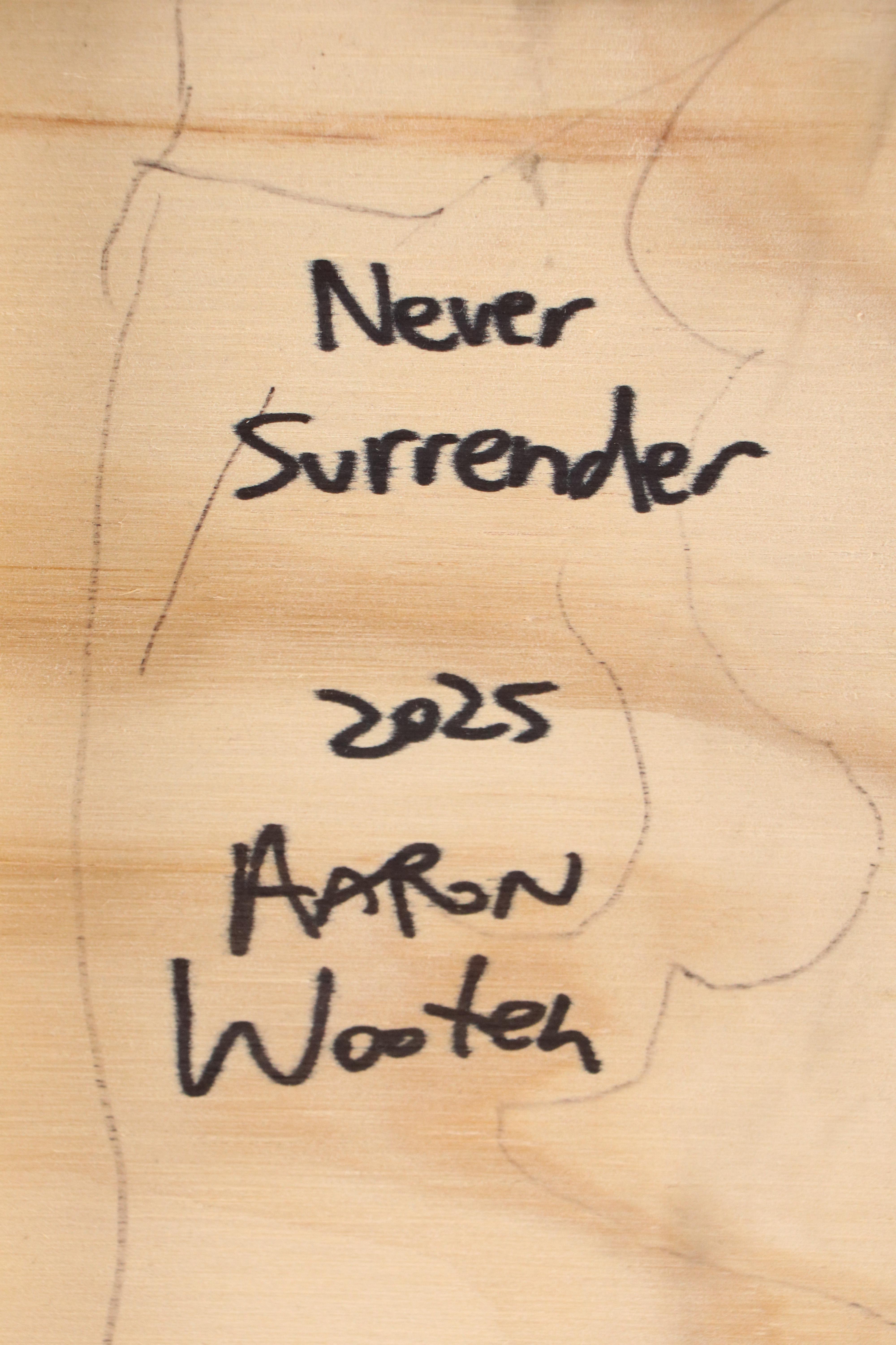 Aaron Wooten Stylized Mixed Media Painting of a Skull "Never Surrender," 2025