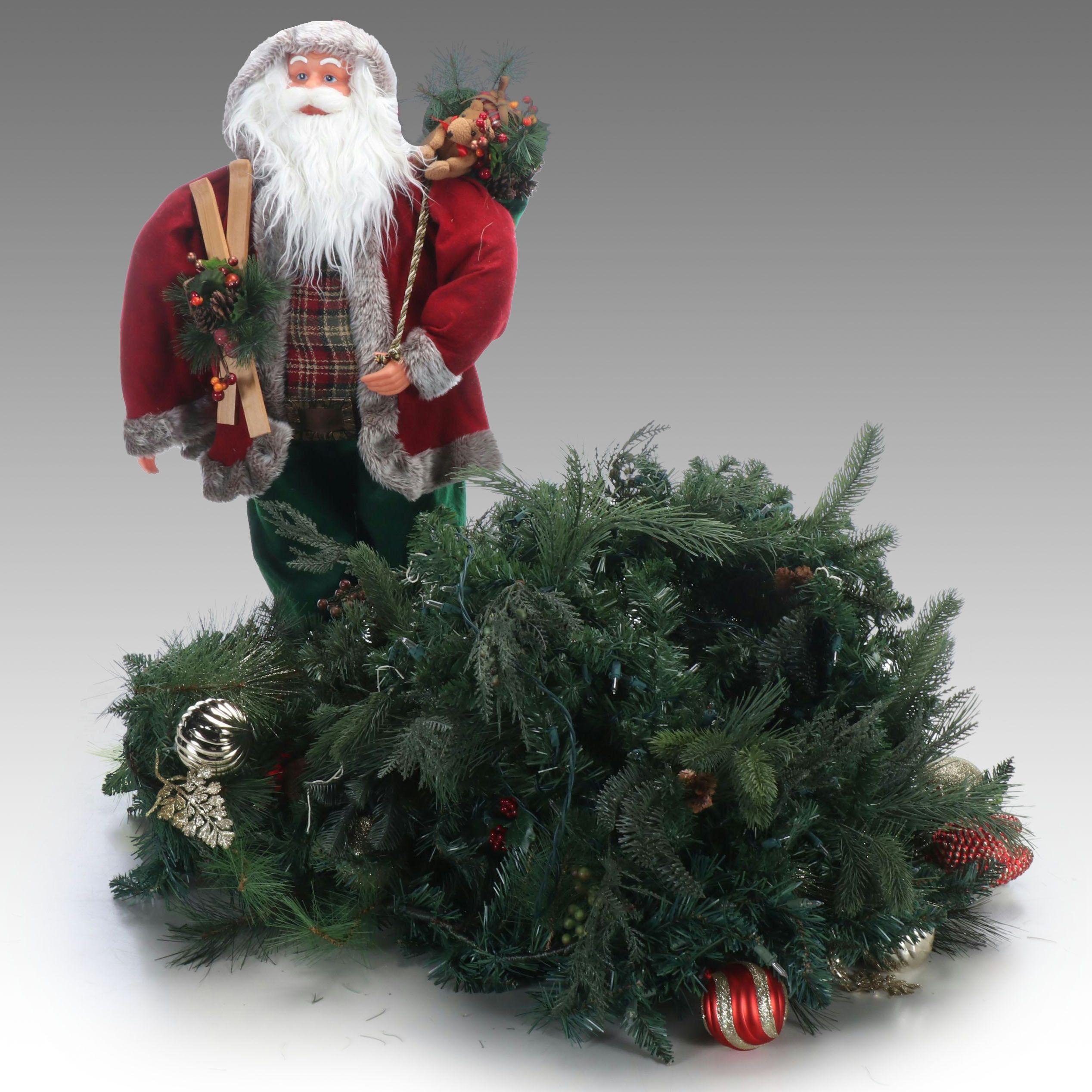 Rustic Santa Figure and Garland