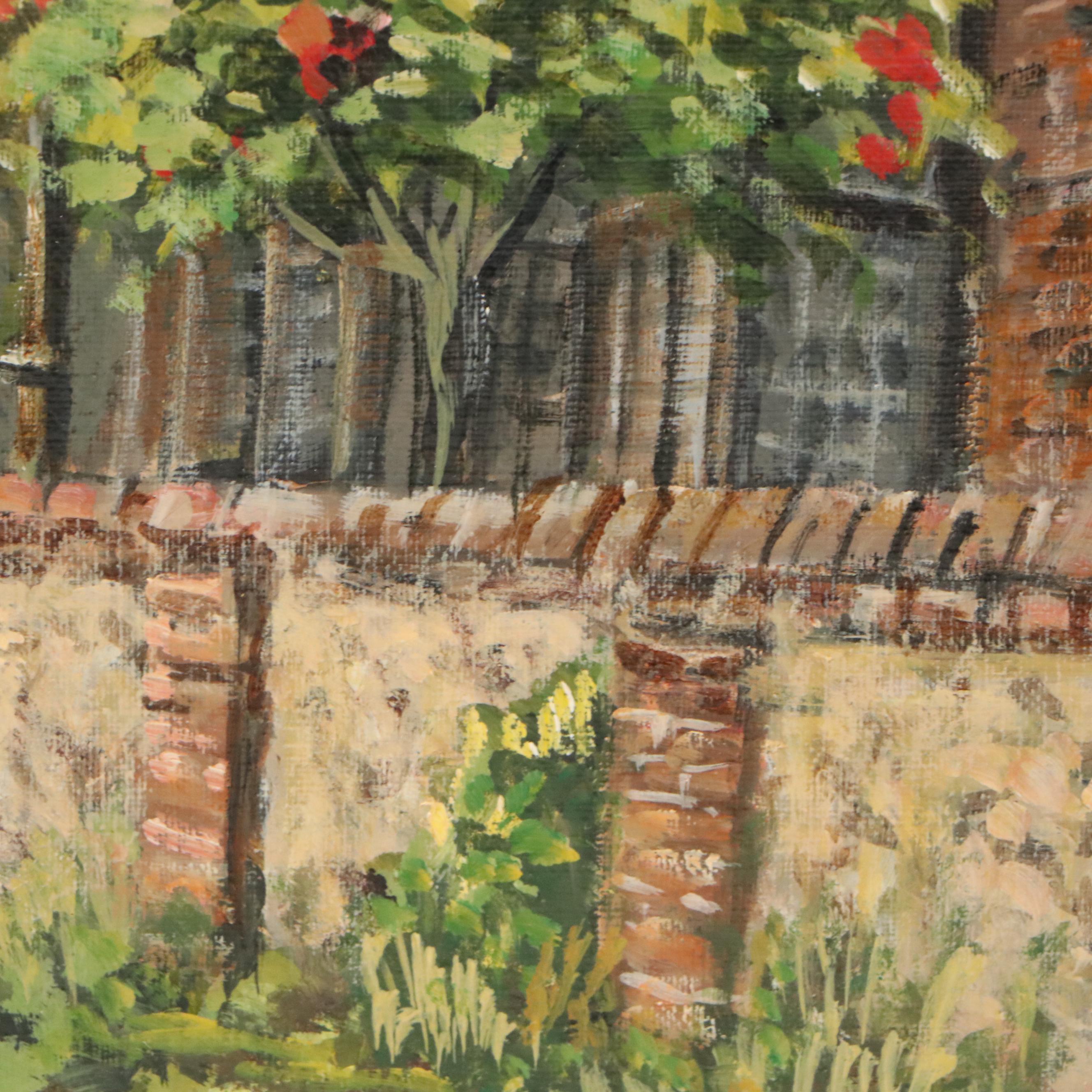 K. Watkins Oil Painting of European Village, 1979