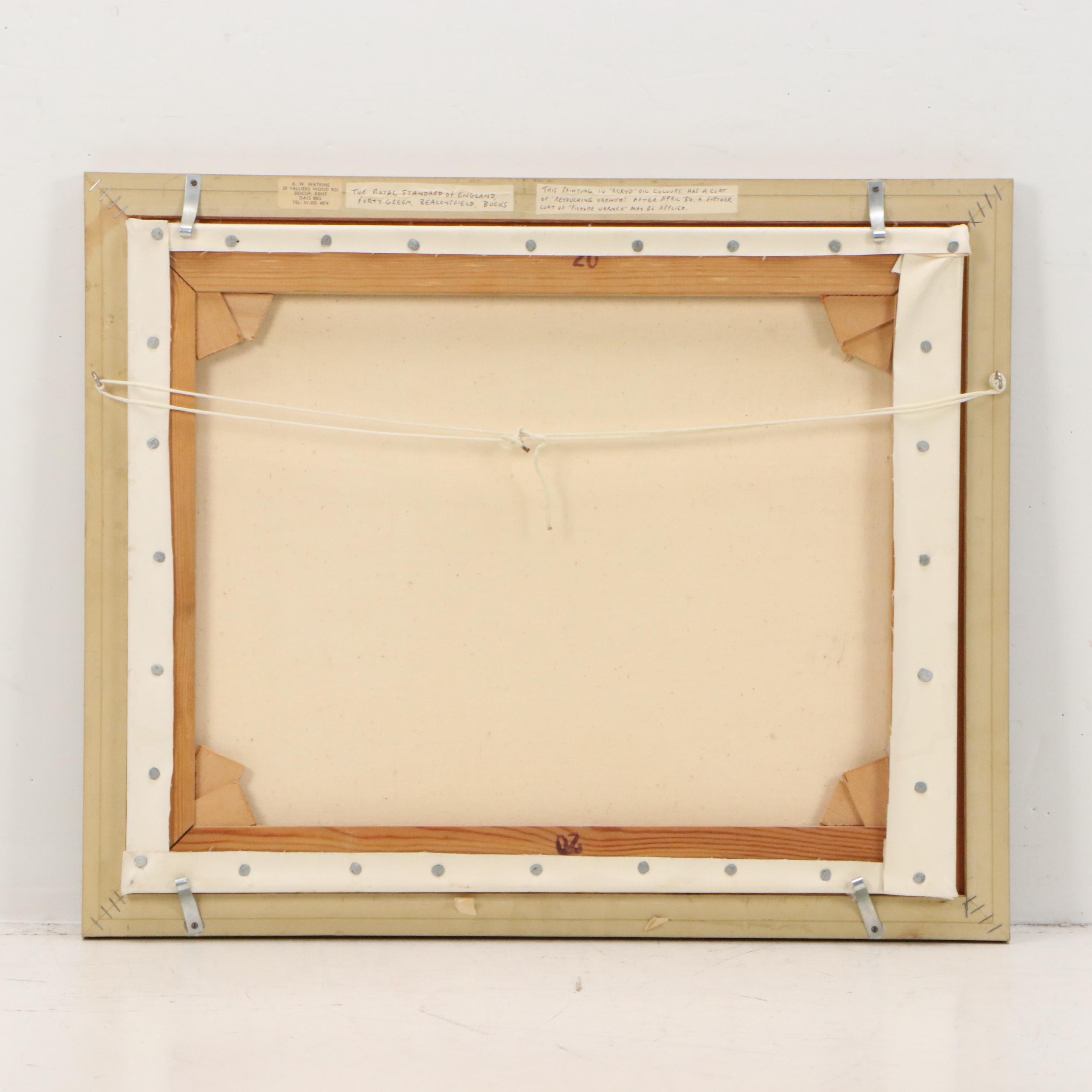 K. Watkins Oil Painting of European Village, 1979