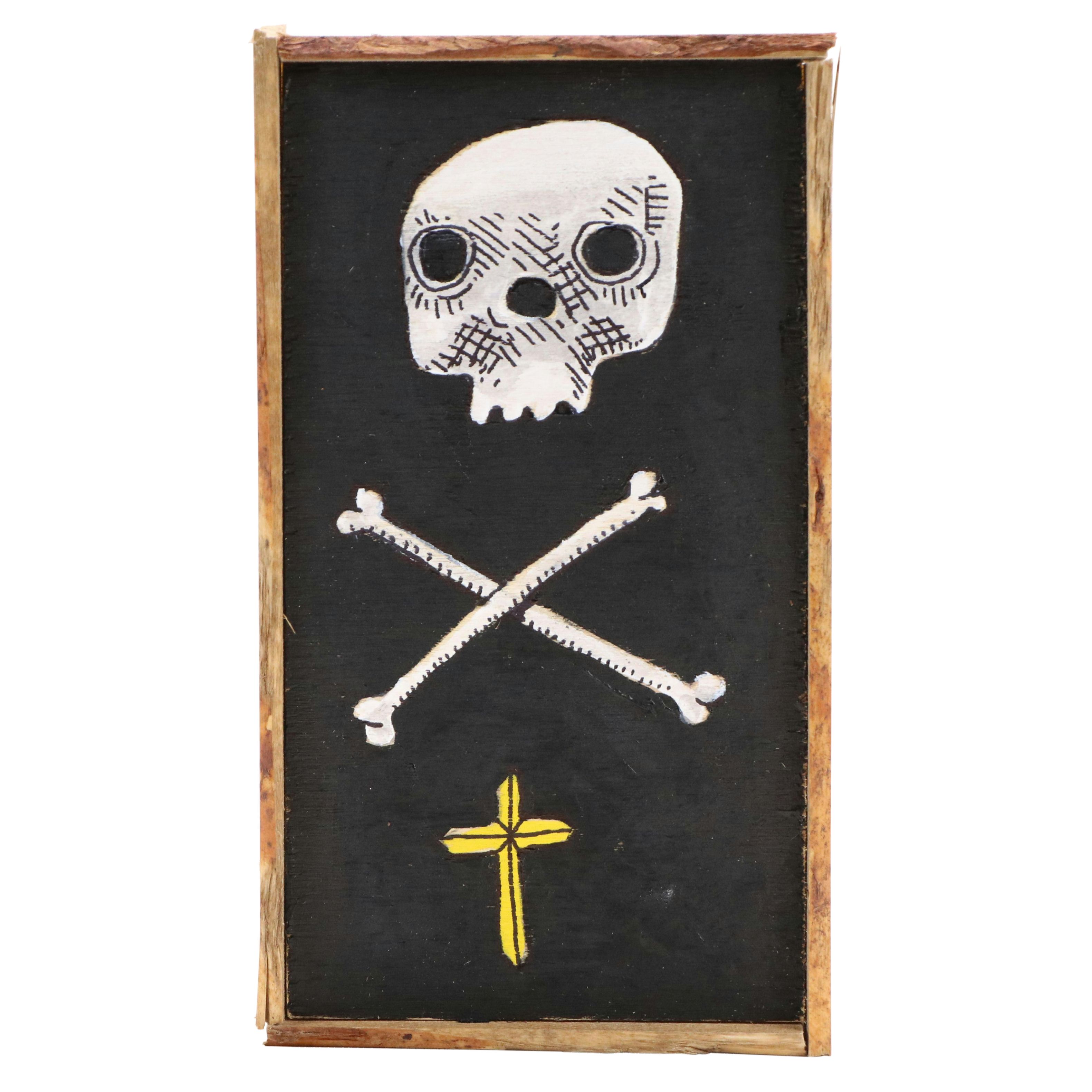 Aaron Wooten Stylized Mixed Media Painting of a Skull "Never Surrender," 2025