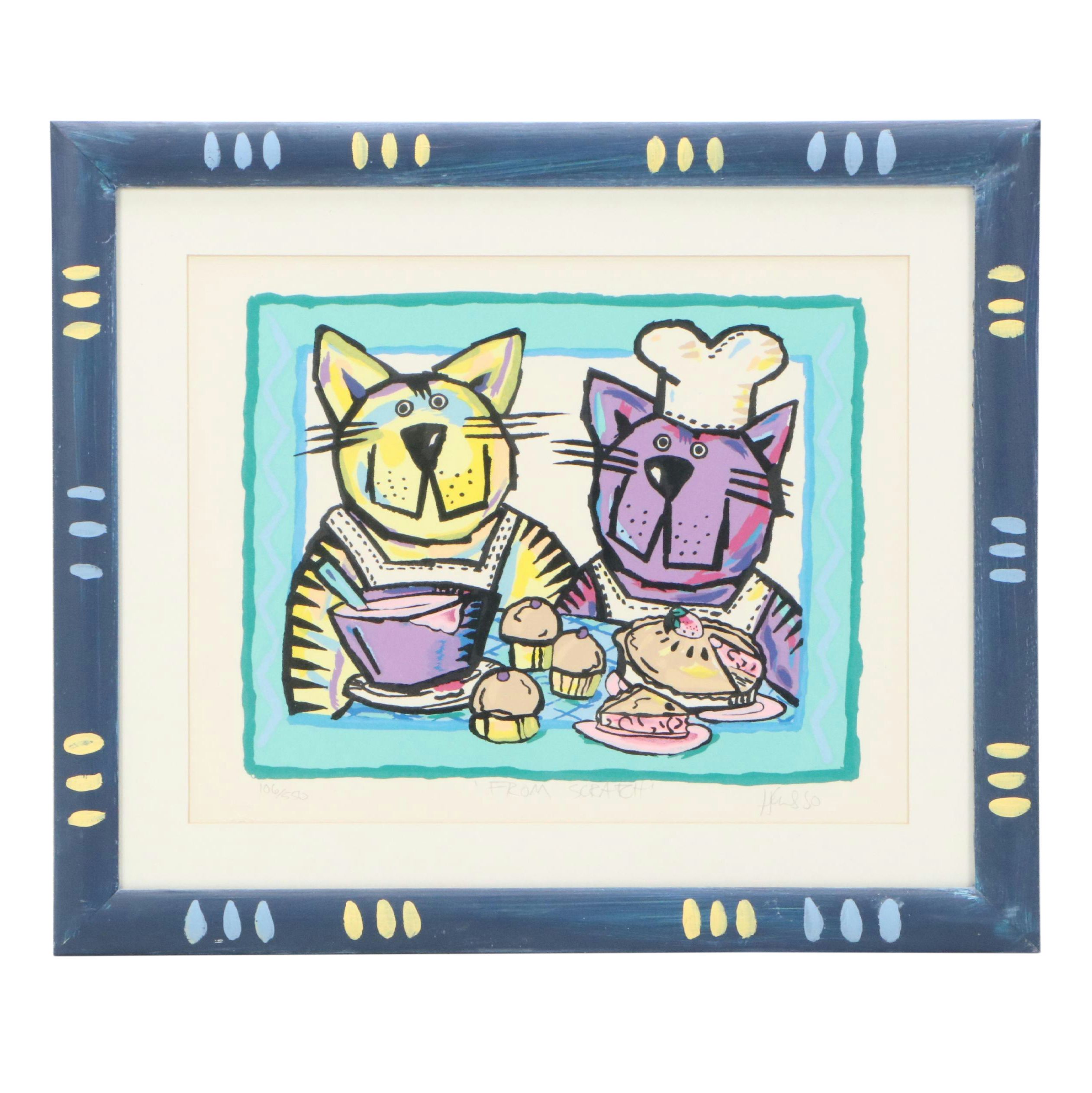 Heusso Stylized Serigraph of Dog Chefs "From Scratch," 21st Century