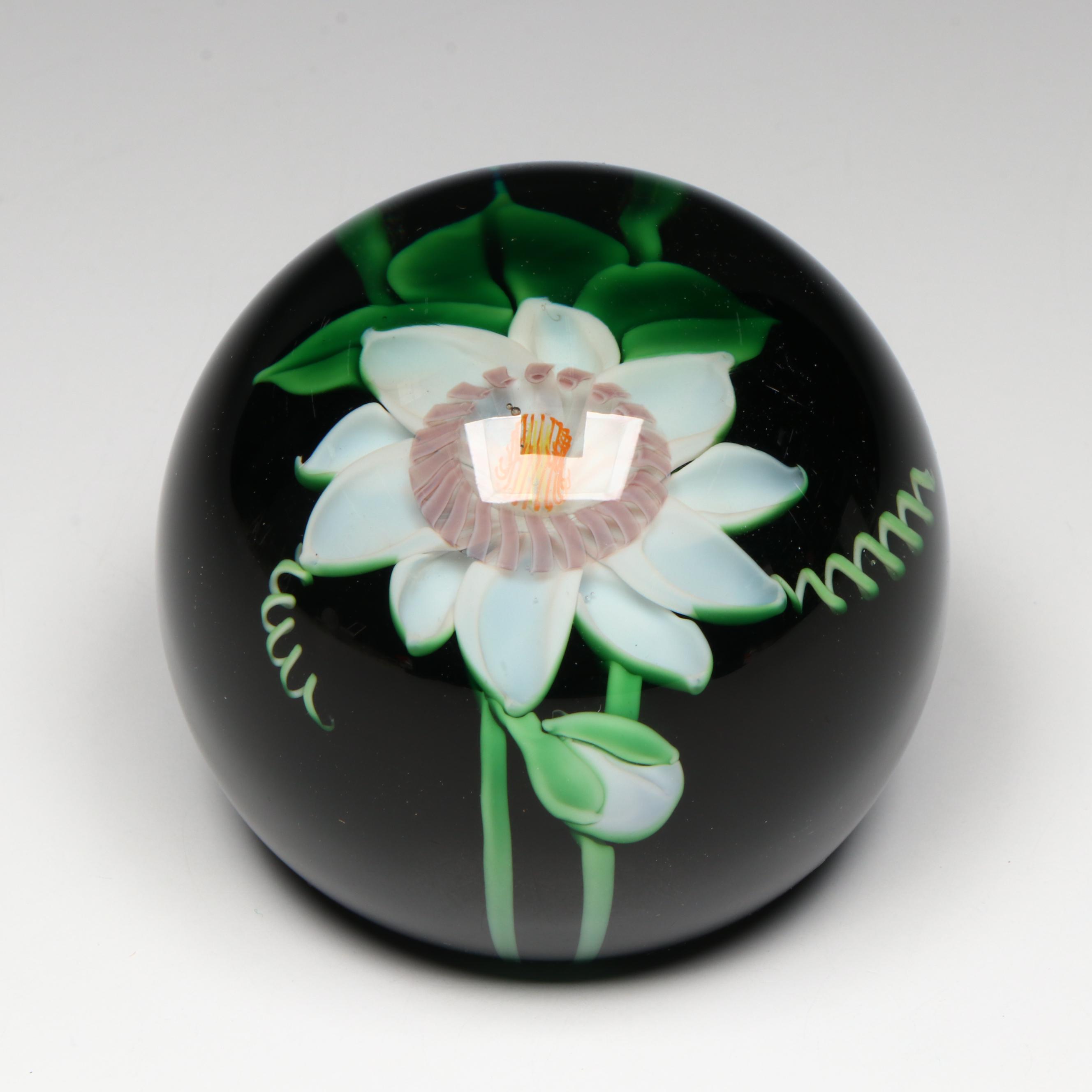 Bruce Sillars for Orient & Flume Clematis Vine Art Glass Paperweight, 1984