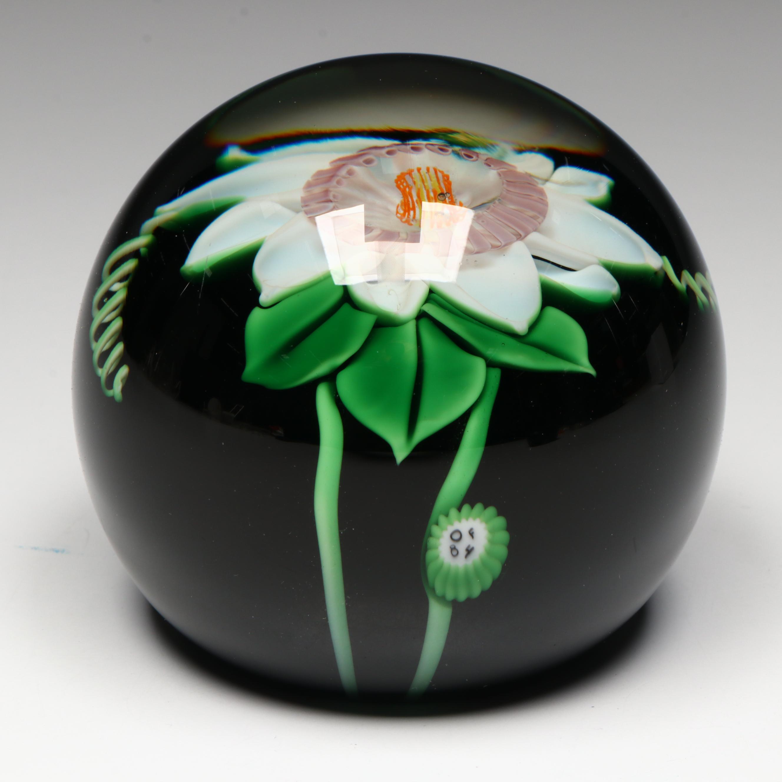 Bruce Sillars for Orient & Flume Clematis Vine Art Glass Paperweight, 1984