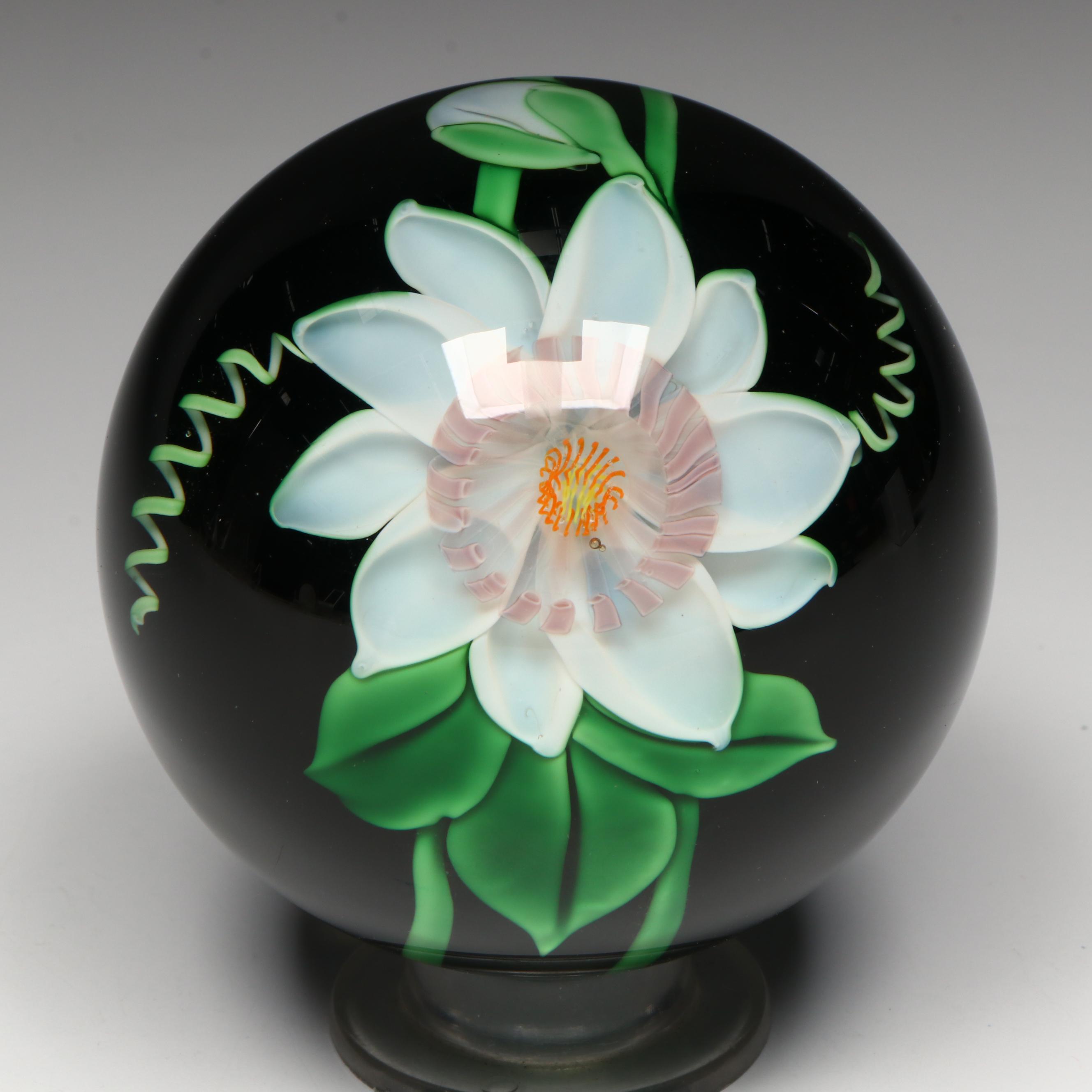 Bruce Sillars for Orient & Flume Clematis Vine Art Glass Paperweight, 1984