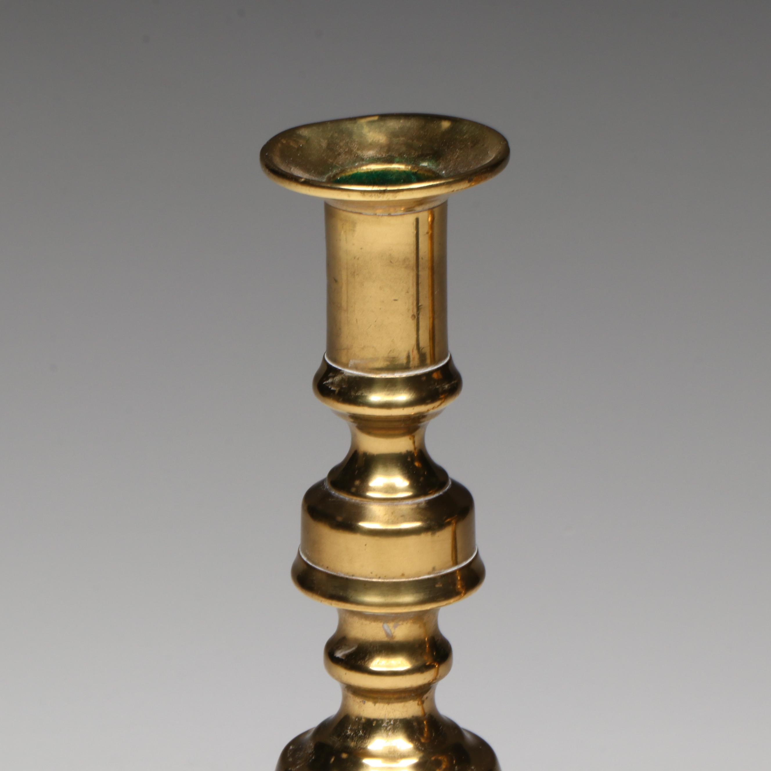 Pair of Baldwin Brass Candlesticks with Other Brass Candlestick, 20th Century
