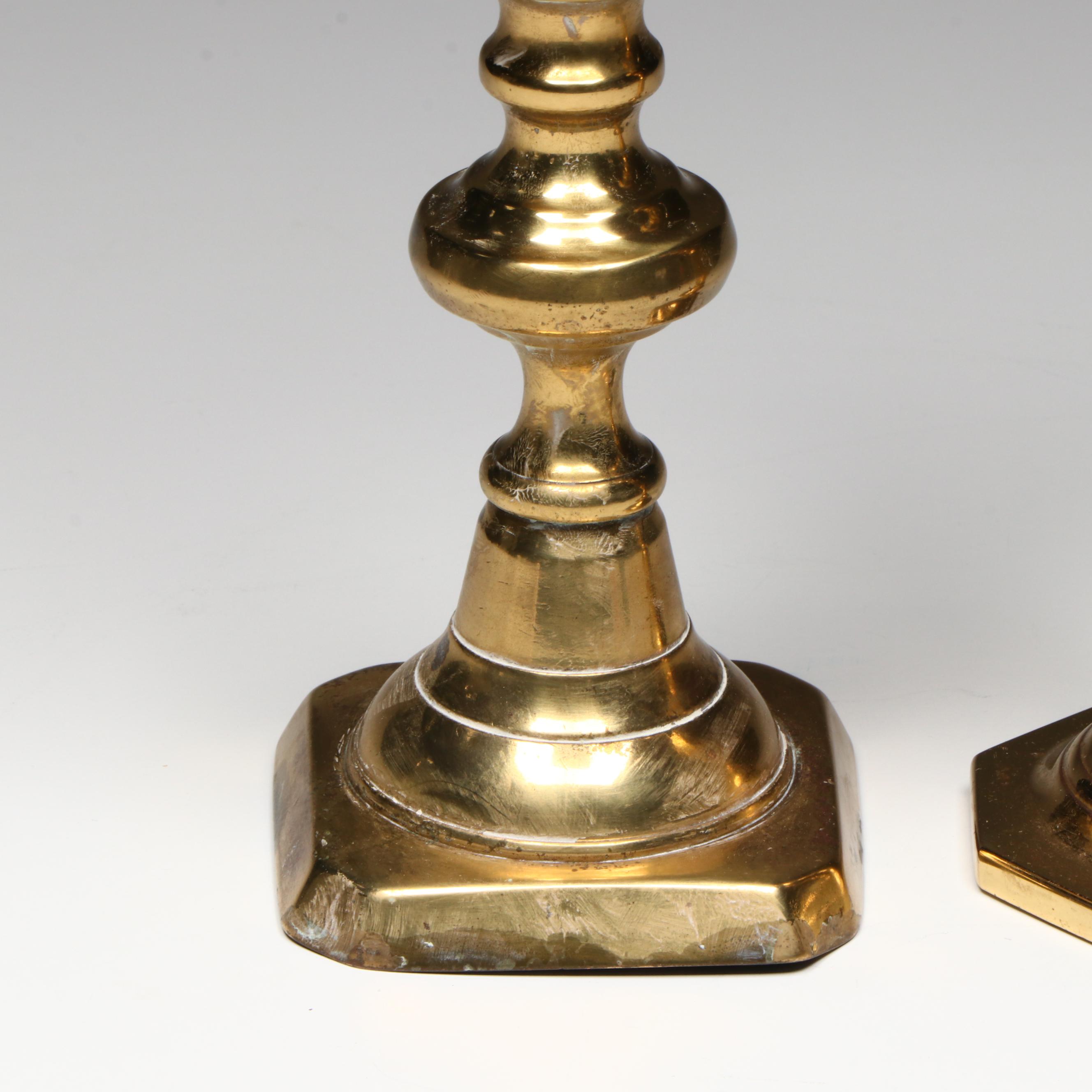 Pair of Baldwin Brass Candlesticks with Other Brass Candlestick, 20th Century