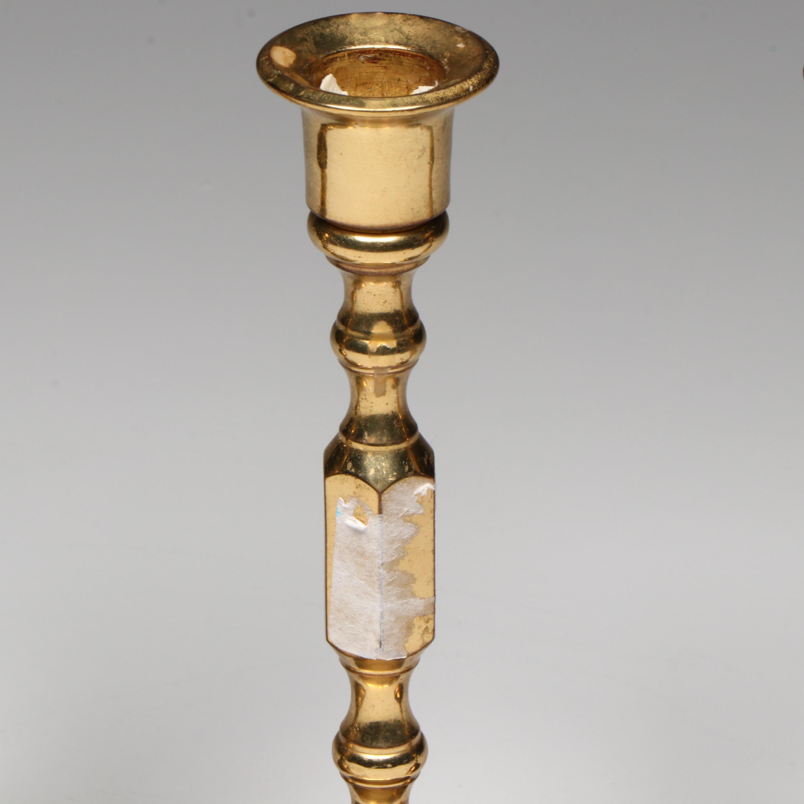 Pair of Baldwin Brass Candlesticks with Other Brass Candlestick, 20th Century