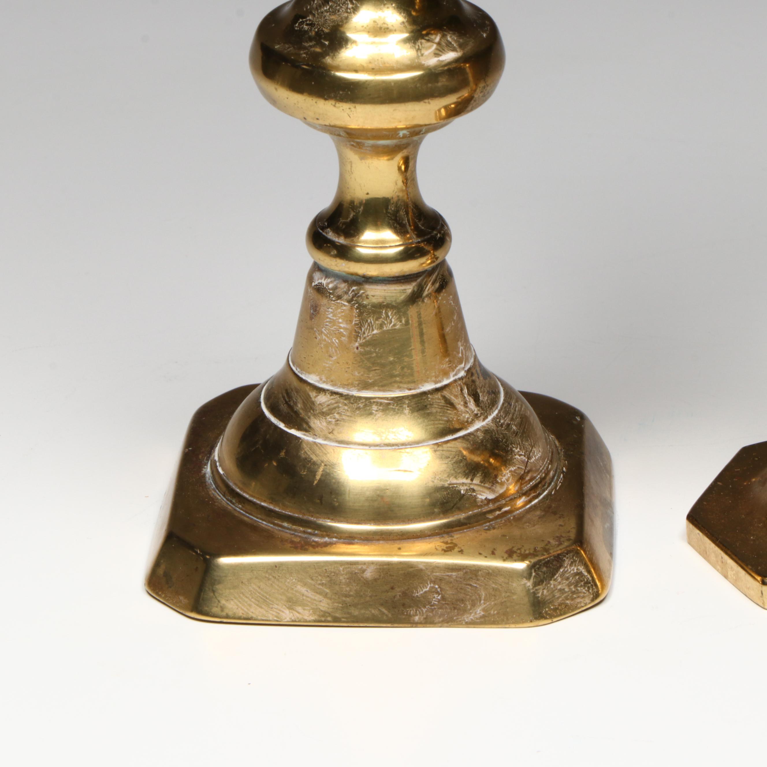 Pair of Baldwin Brass Candlesticks with Other Brass Candlestick, 20th Century