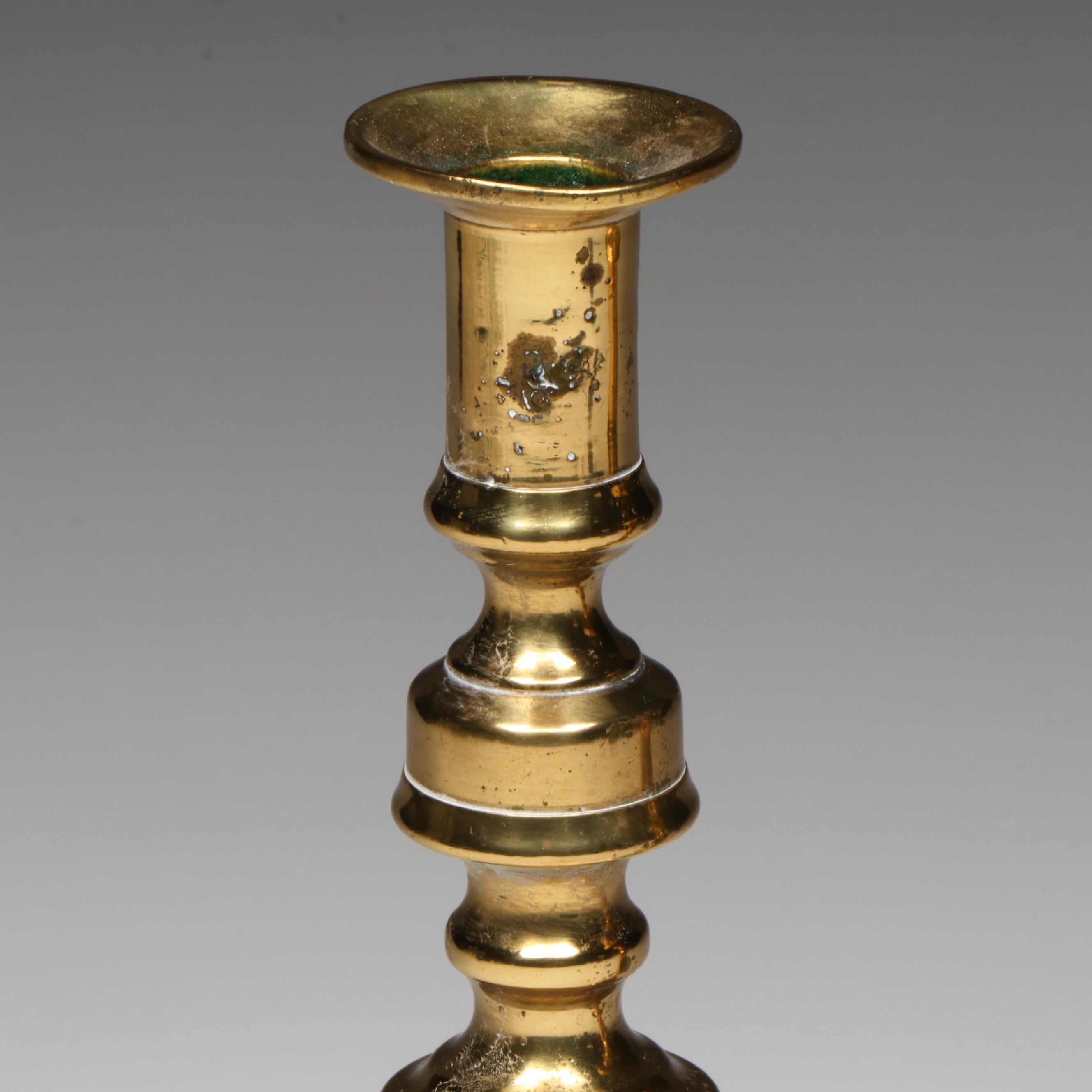 Pair of Baldwin Brass Candlesticks with Other Brass Candlestick, 20th Century