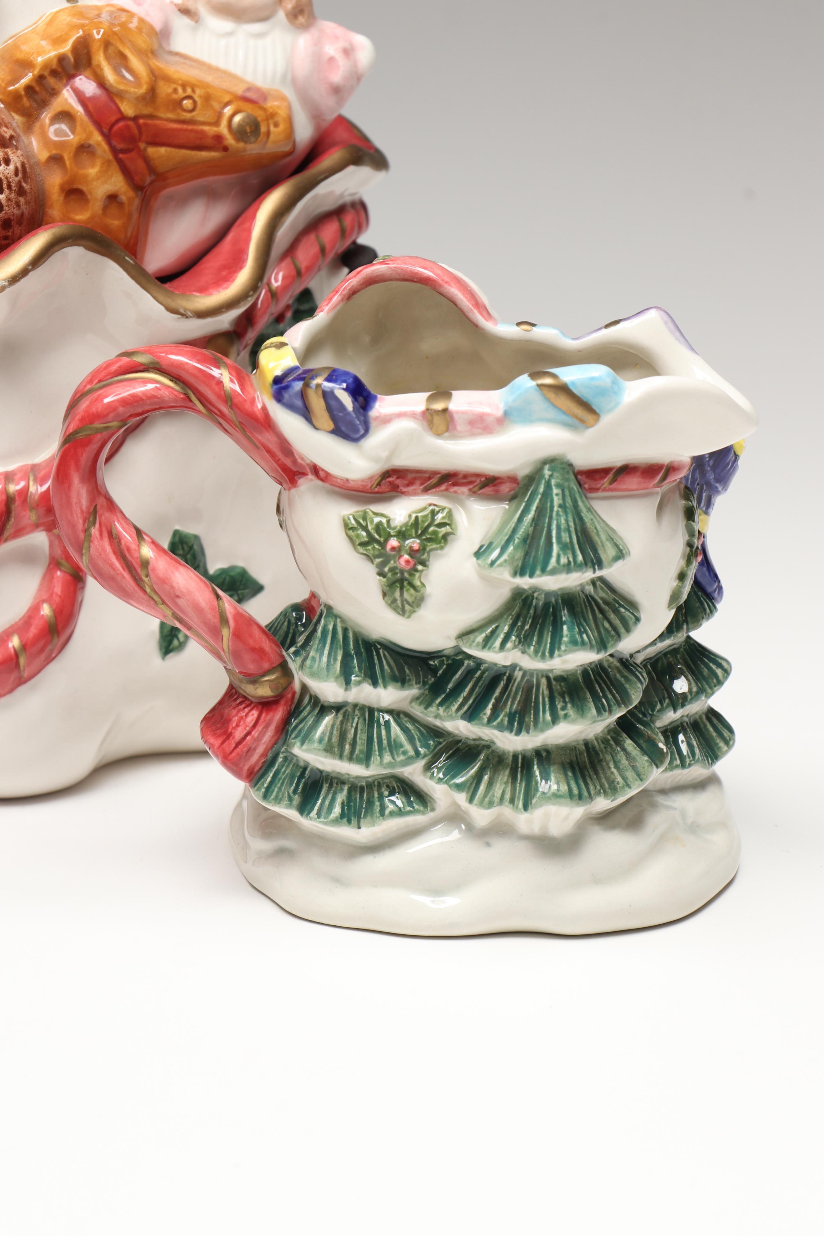 Omnibus by Fitz & Floyd Christmas Creamer and Sugar with Cookie Jar and Shaker