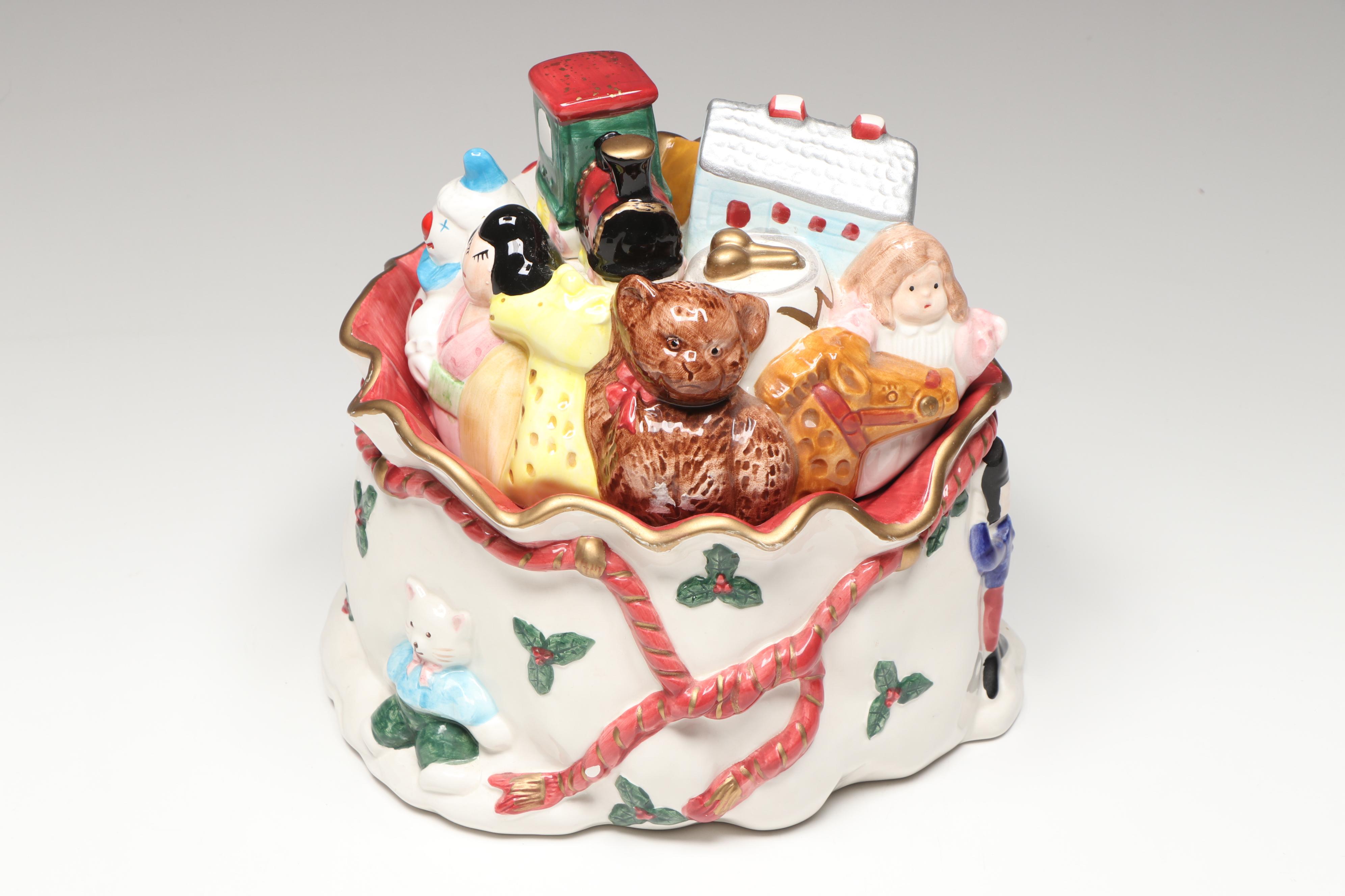 Omnibus by Fitz & Floyd Christmas Creamer and Sugar with Cookie Jar and Shaker