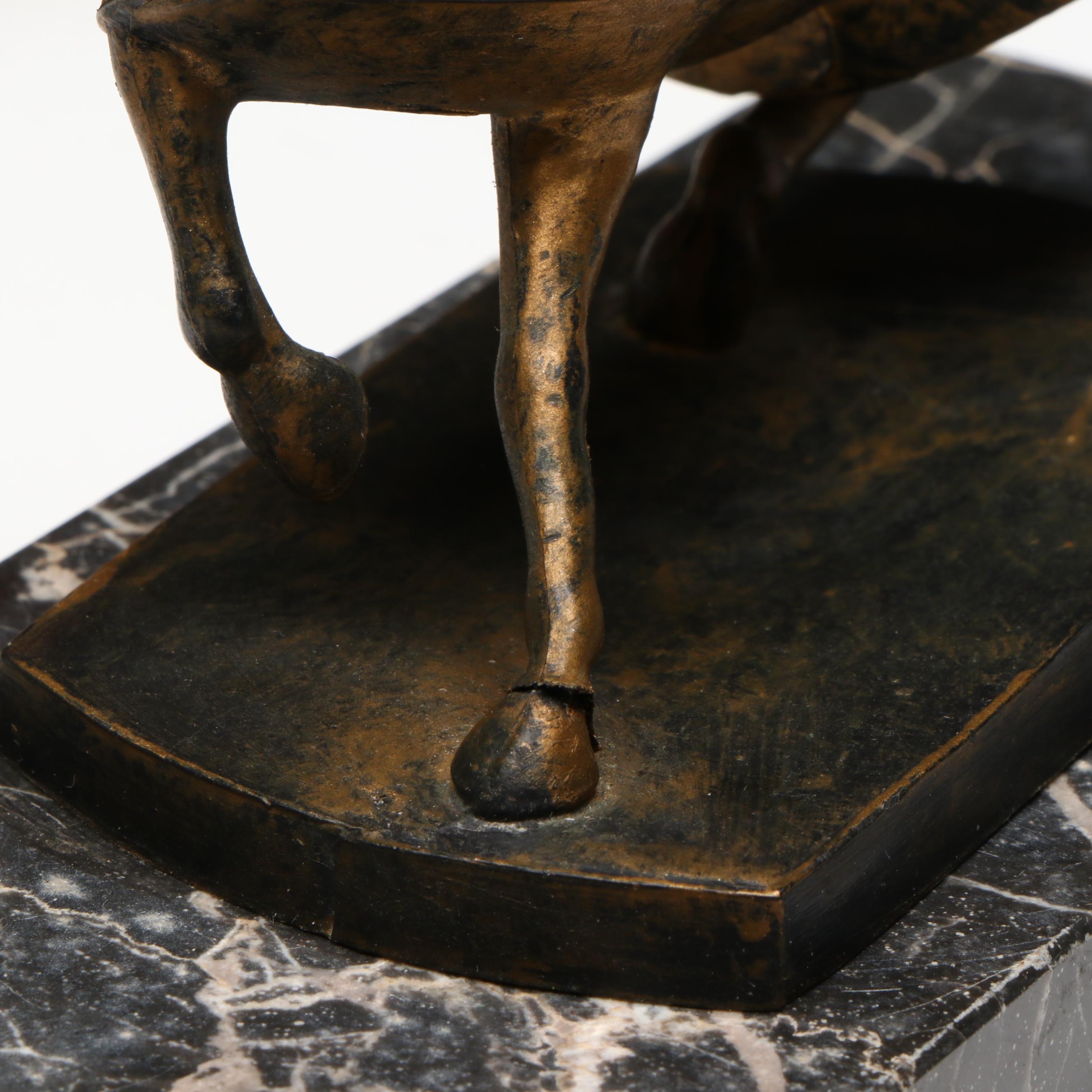 Kashmiri Lacquered Brass Beggar's Bowl and Bell with Armored Horse Figurine