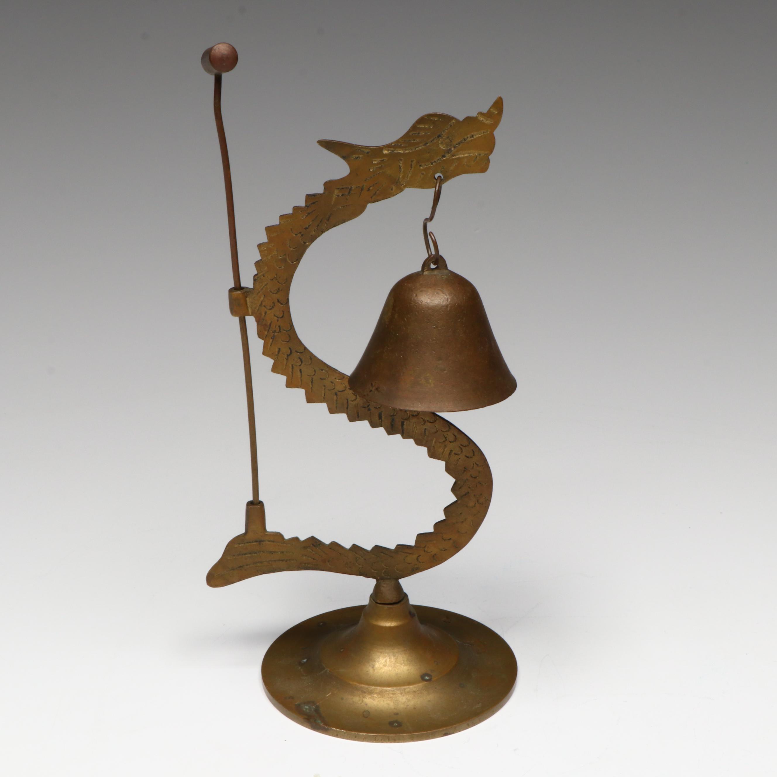 Kashmiri Lacquered Brass Beggar's Bowl and Bell with Armored Horse Figurine