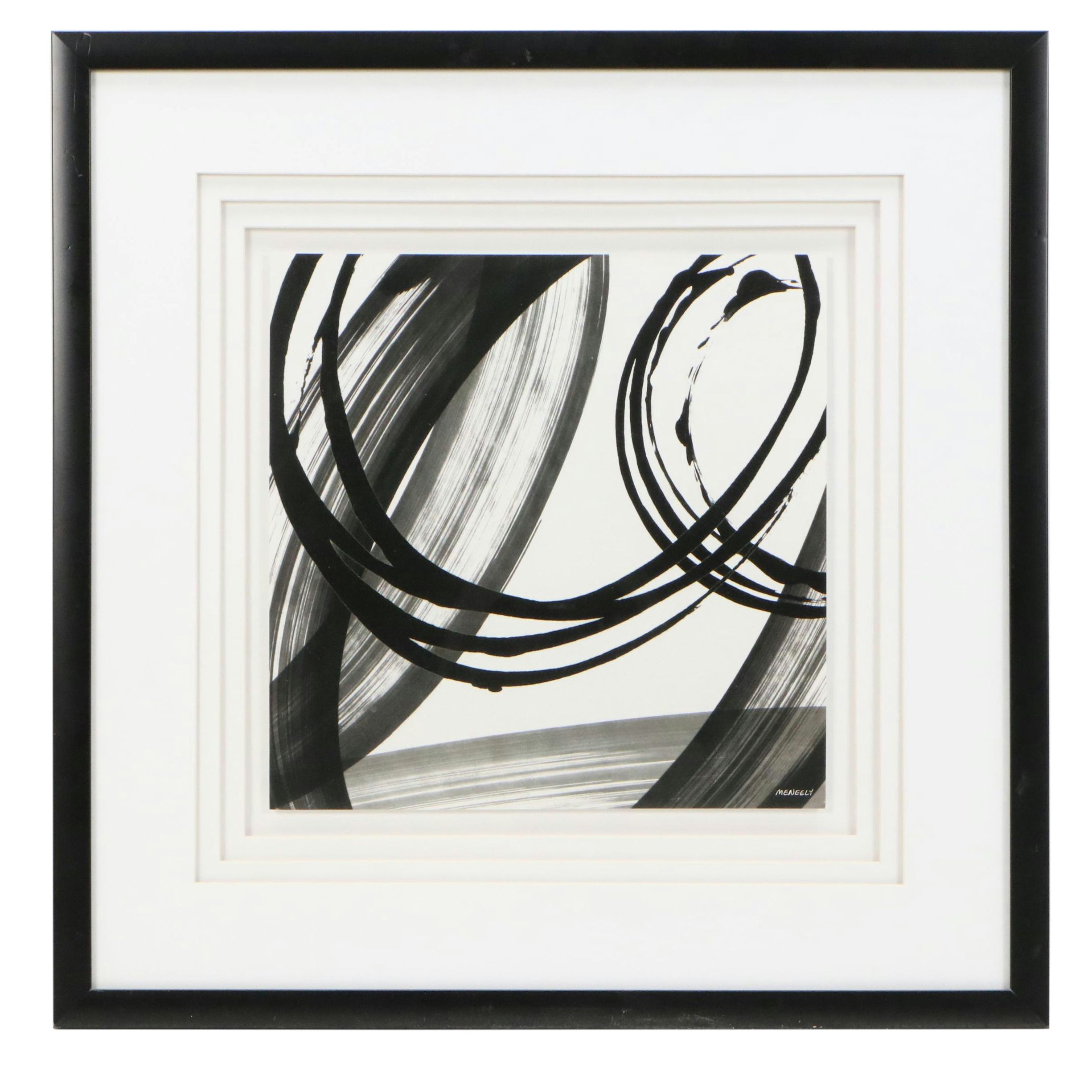 After Dan Meneely Abstract Offset Lithographs "Black and White Pop I & II"