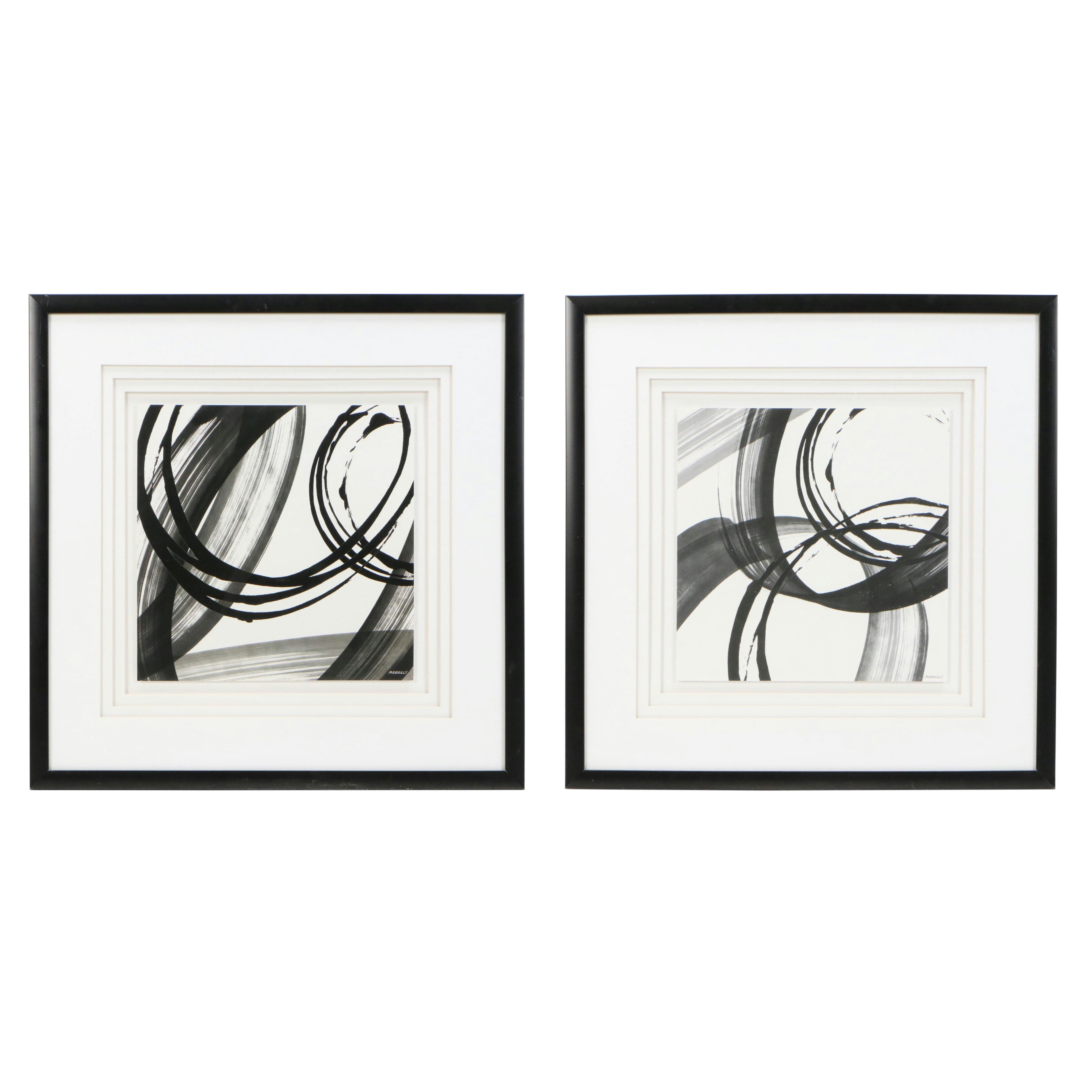 After Dan Meneely Abstract Offset Lithographs "Black and White Pop I & II"