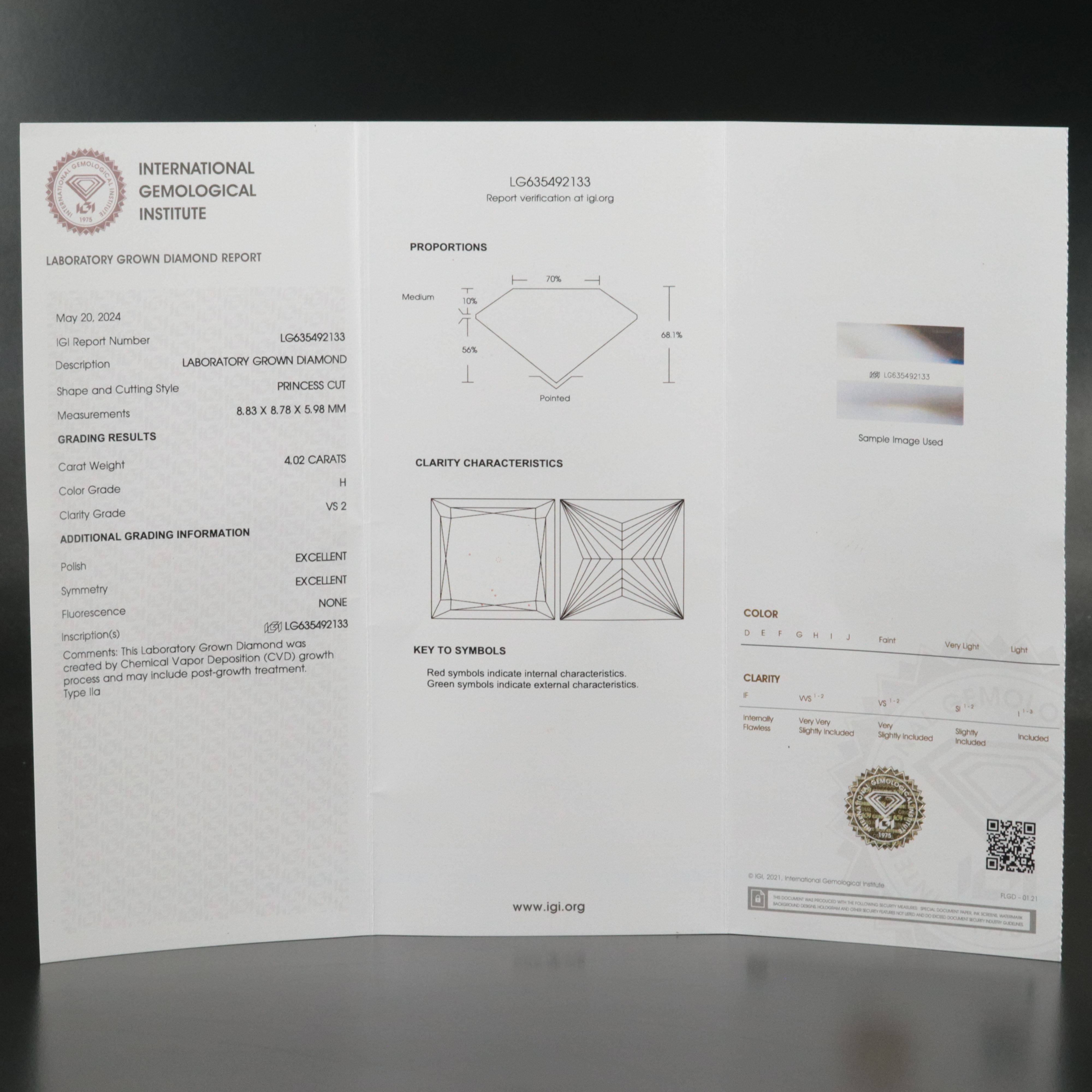Loose 4.02 CT Lab Grown Diamond with IGI Report