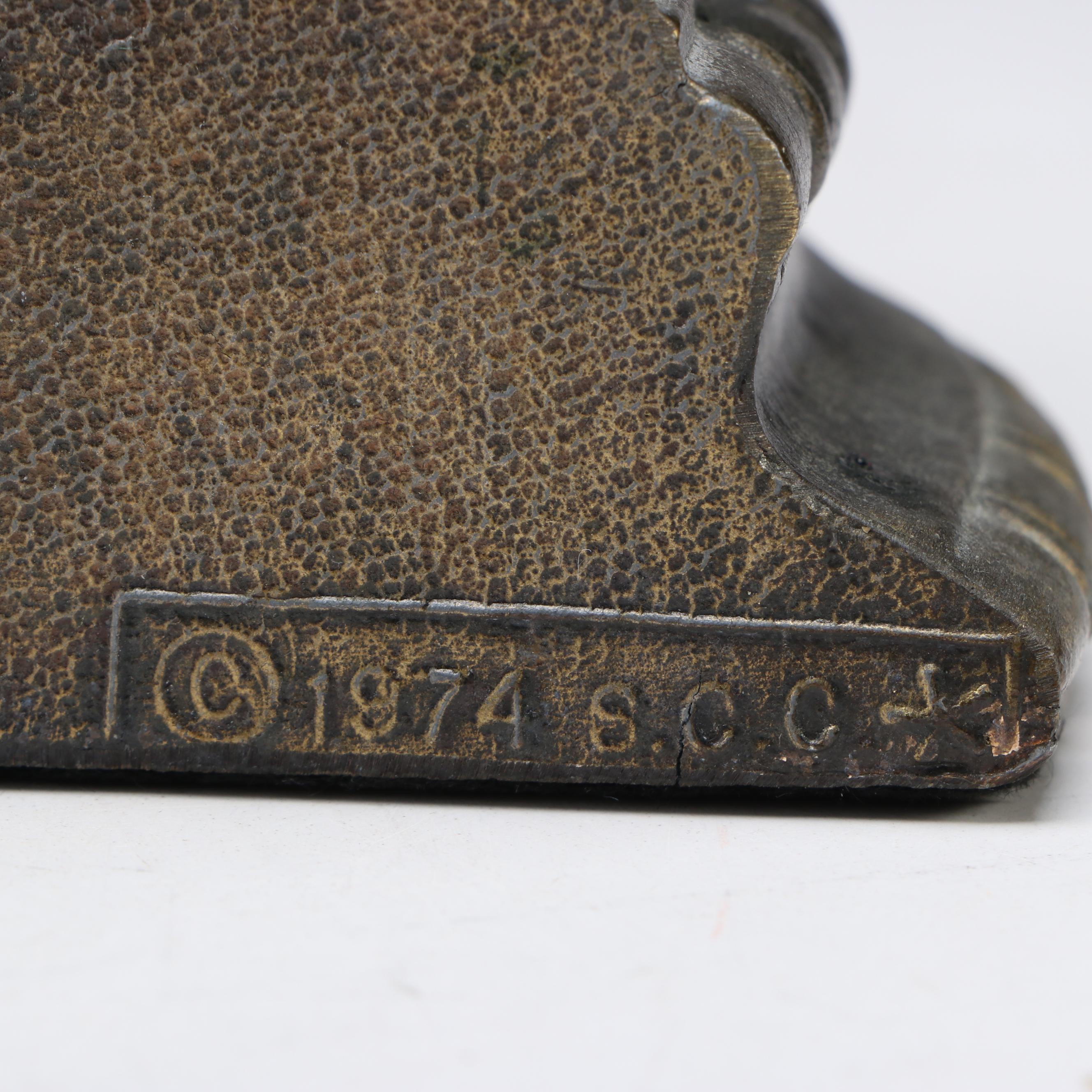 S.C.C. Brass Veneer Bighorn Ram Bookends, 1974