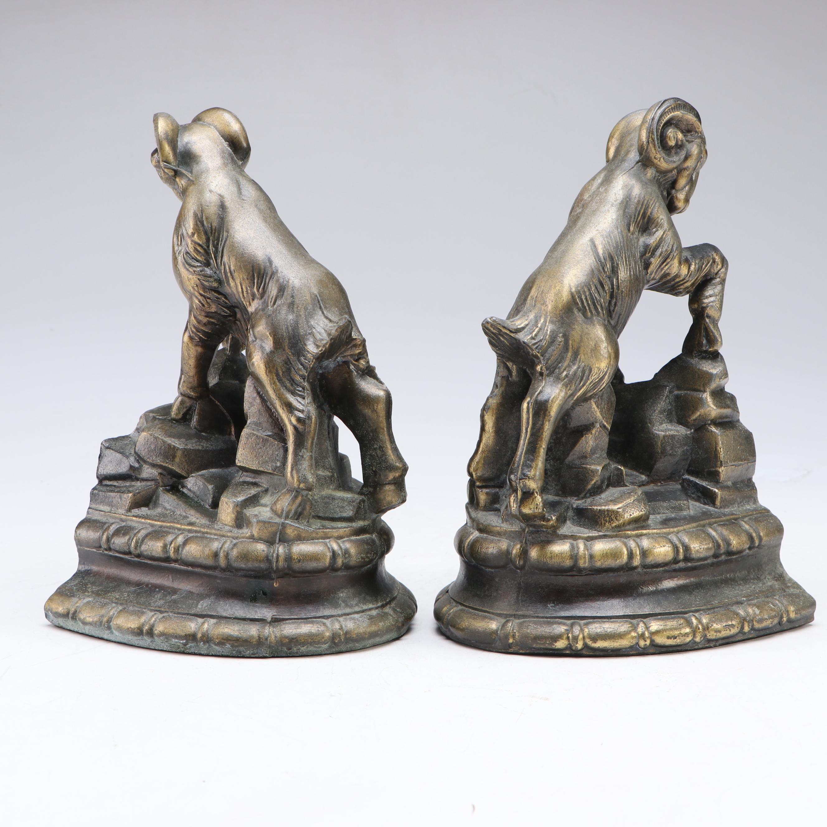 S.C.C. Brass Veneer Bighorn Ram Bookends, 1974