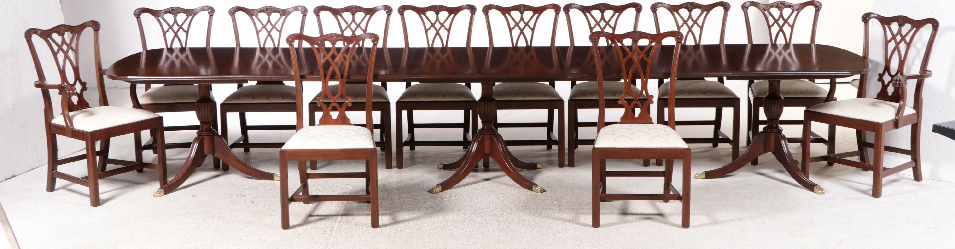 Thirteen-Piece Mahogany Dining Set with Henkel-Harris Chippendale Style Chairs