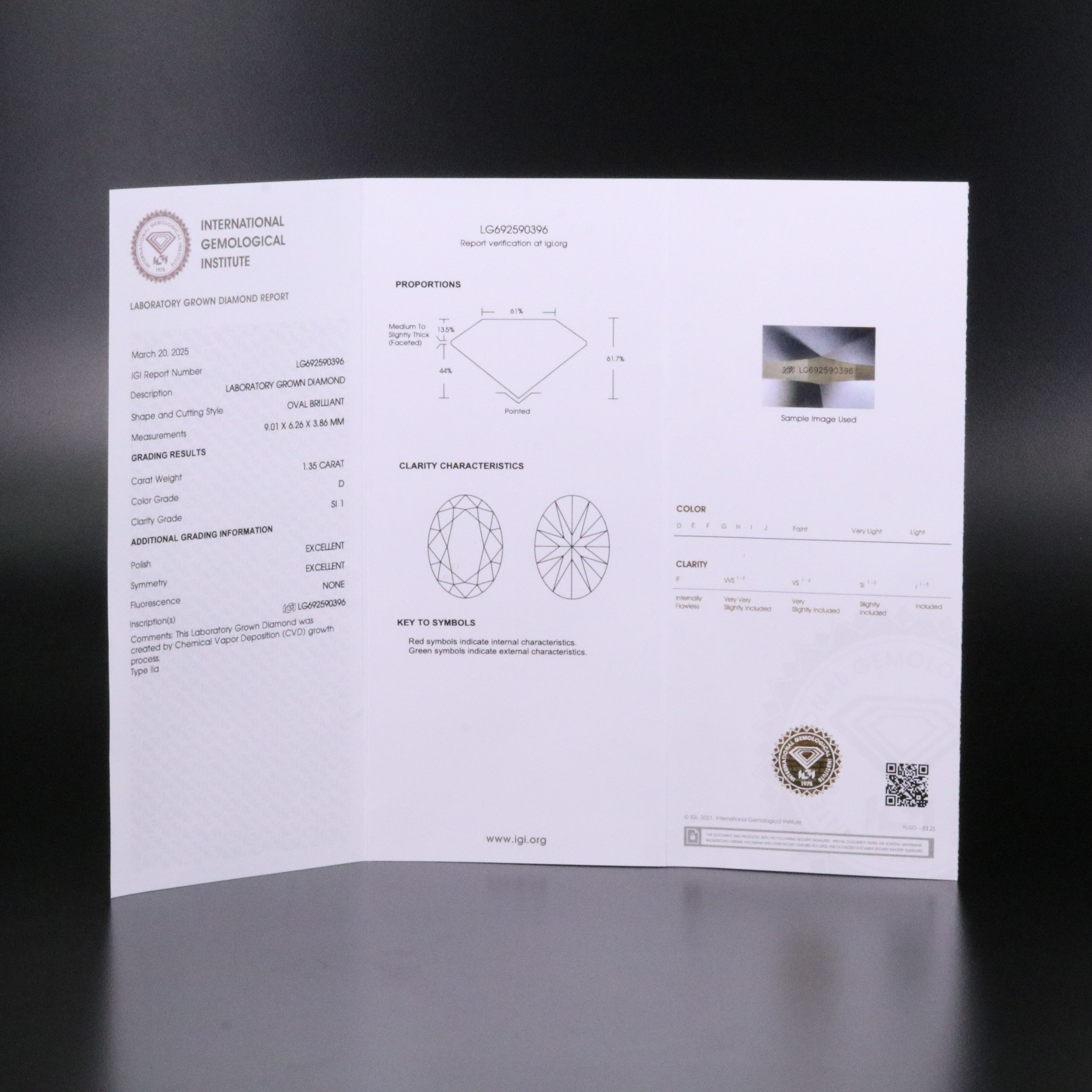 Loose 1.35 CT Lab Grown Diamond with IGI Report