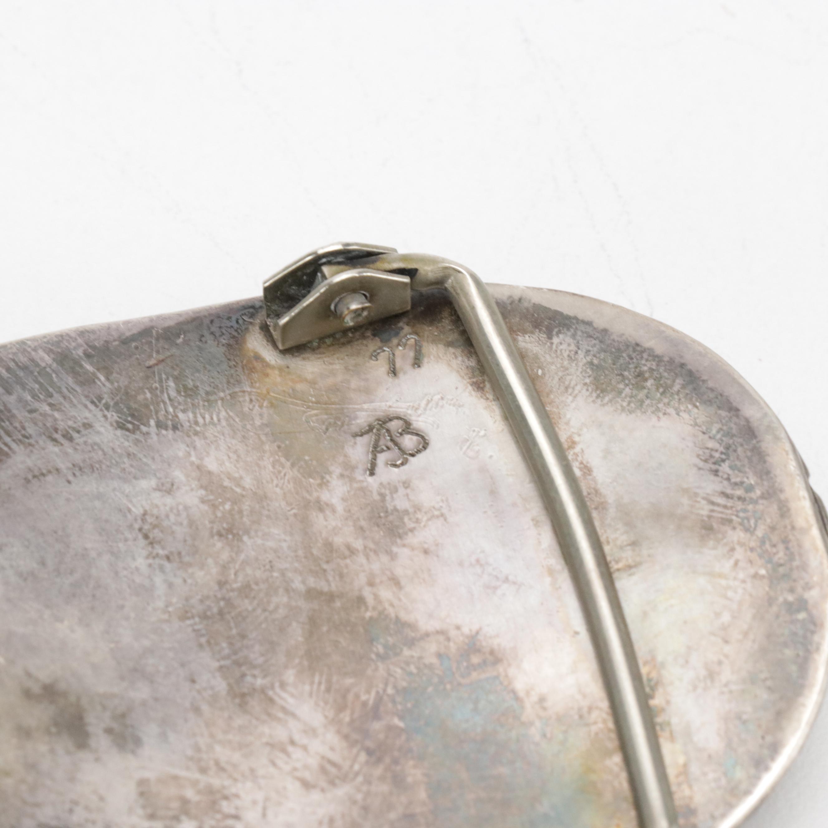 AB Signed Southwestern Silver and Turquoise Belt Buckle