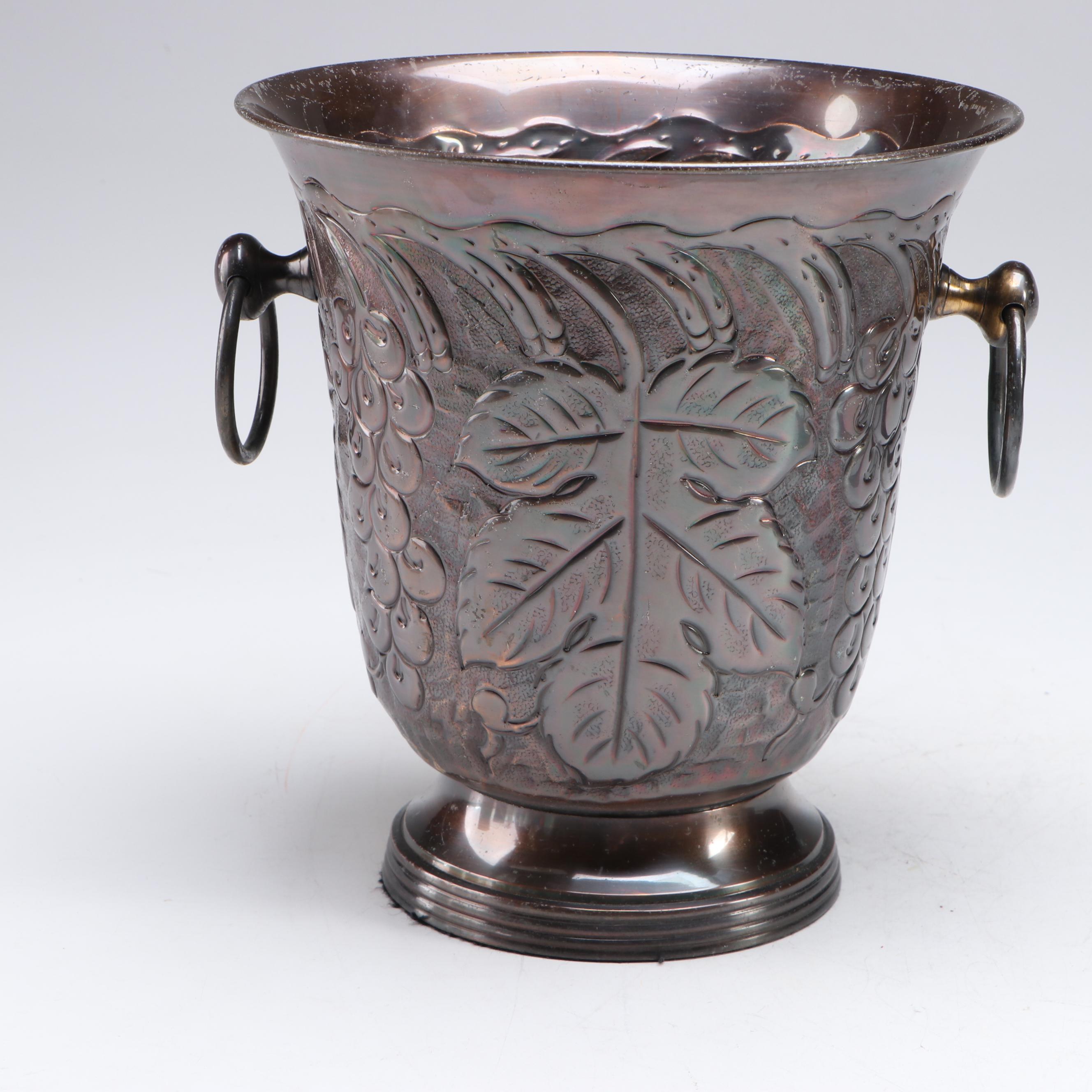 Grapevine Pattern Metal Ice Bucket and Lion's Head Stand