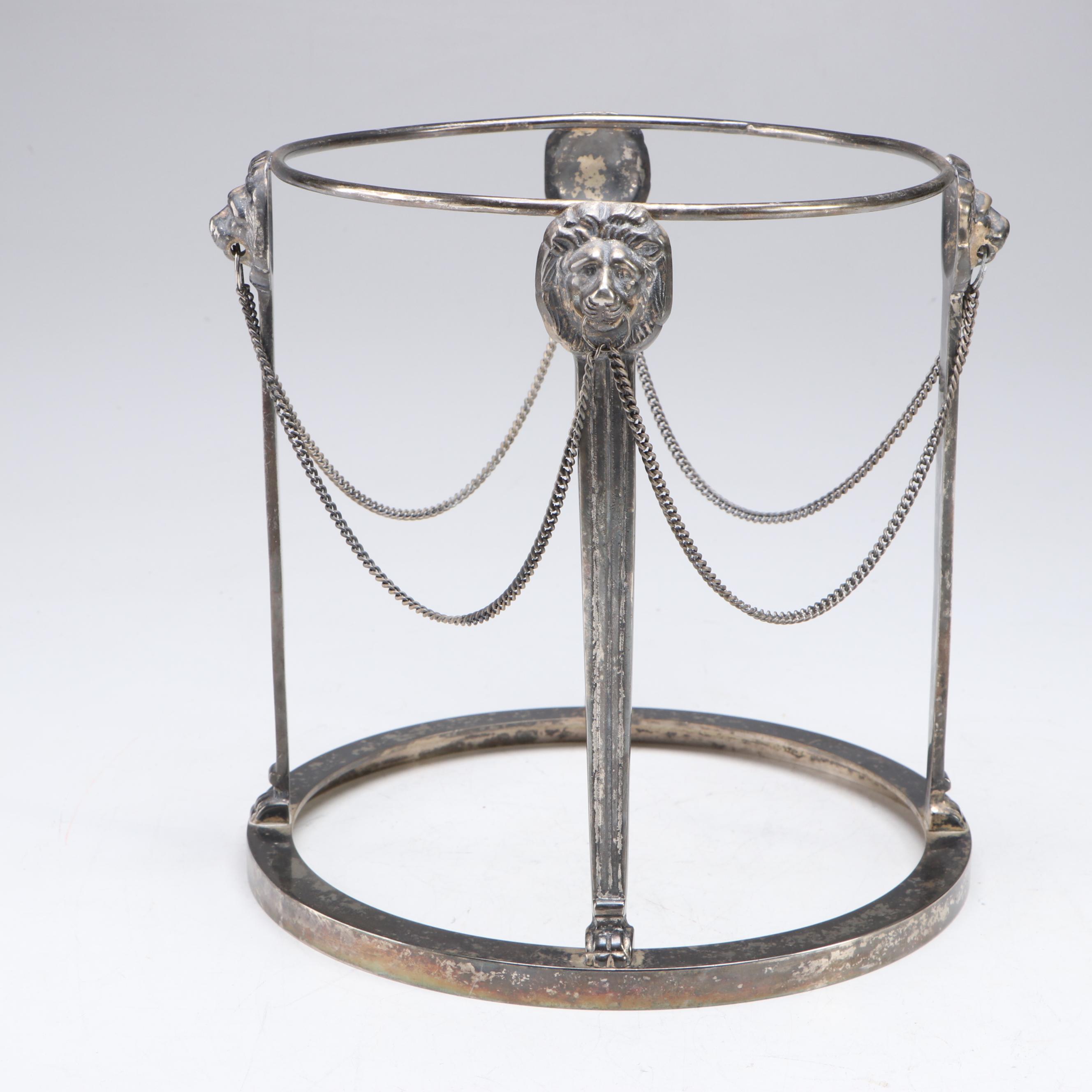 Grapevine Pattern Metal Ice Bucket and Lion's Head Stand