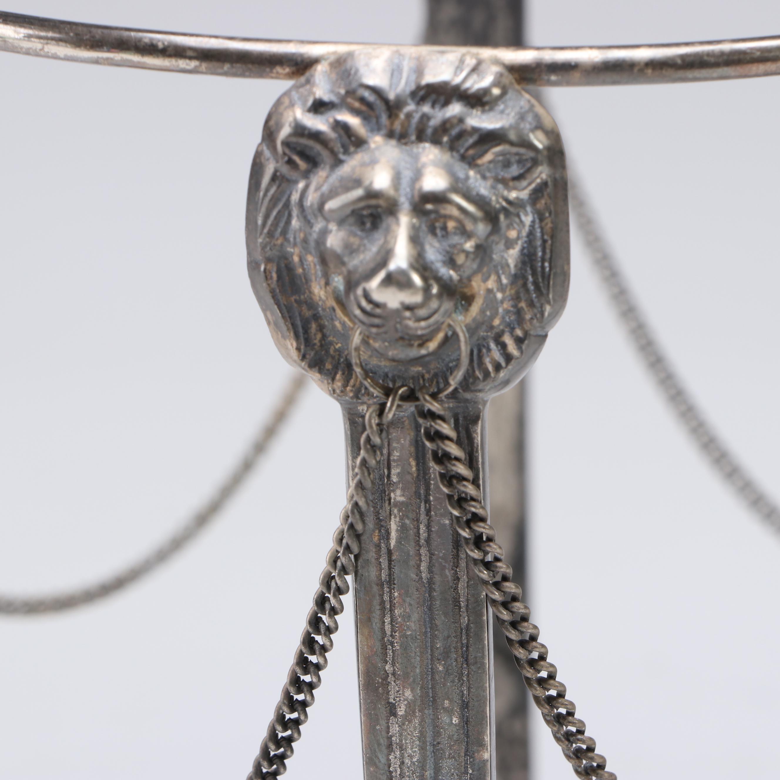 Grapevine Pattern Metal Ice Bucket and Lion's Head Stand