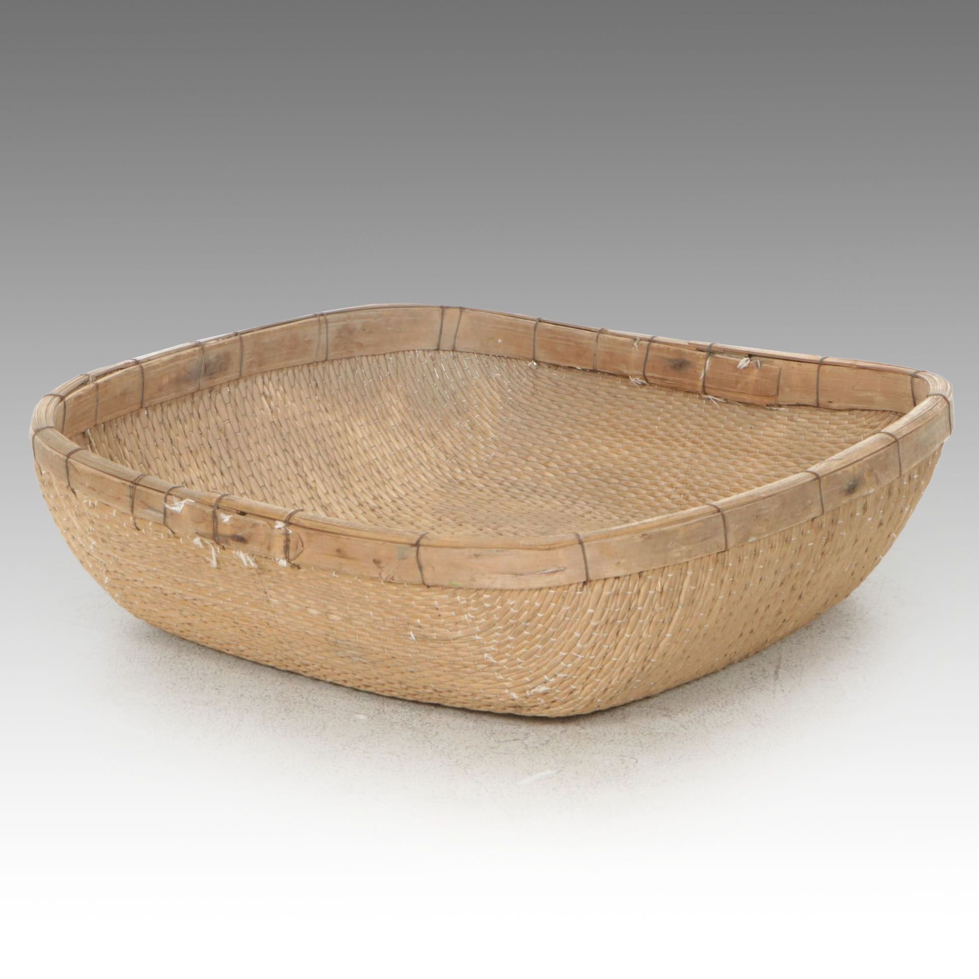 Chinese Handwoven Reed Winnowing Basket, 20th Century