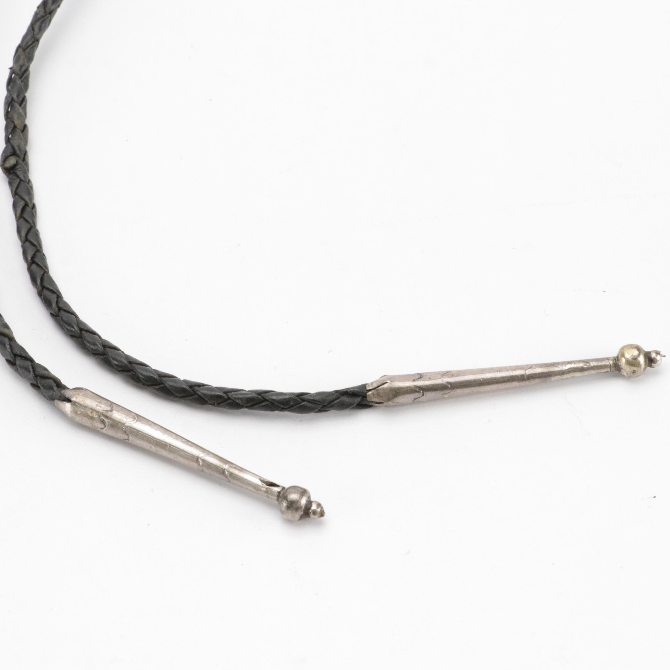 Southwestern Silver and Turquoise Braided Leather Bolo