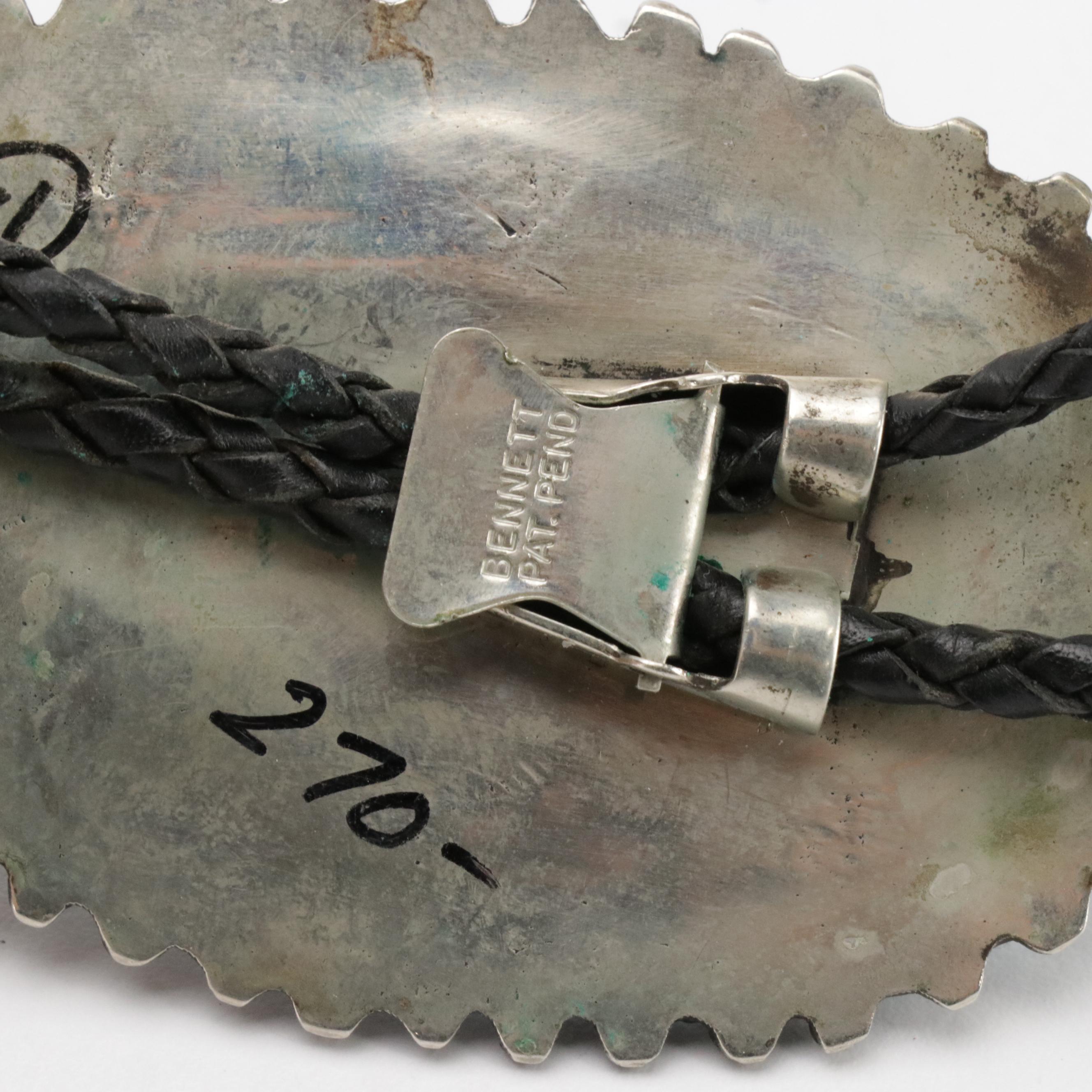 Southwestern Silver and Turquoise Braided Leather Bolo