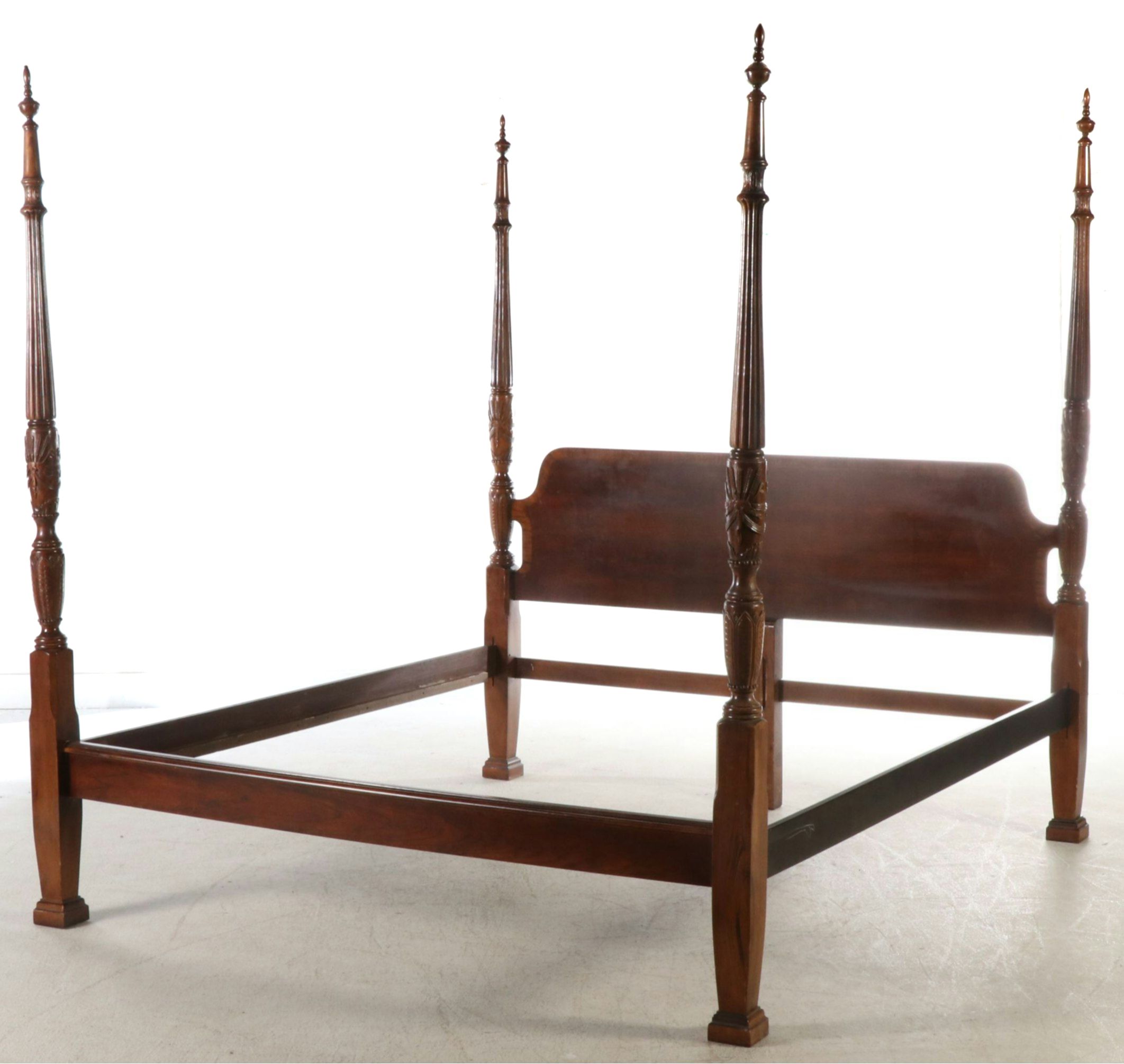 Federal Style Mahogany Four-Poster Rice Bed Frame, 20th Century