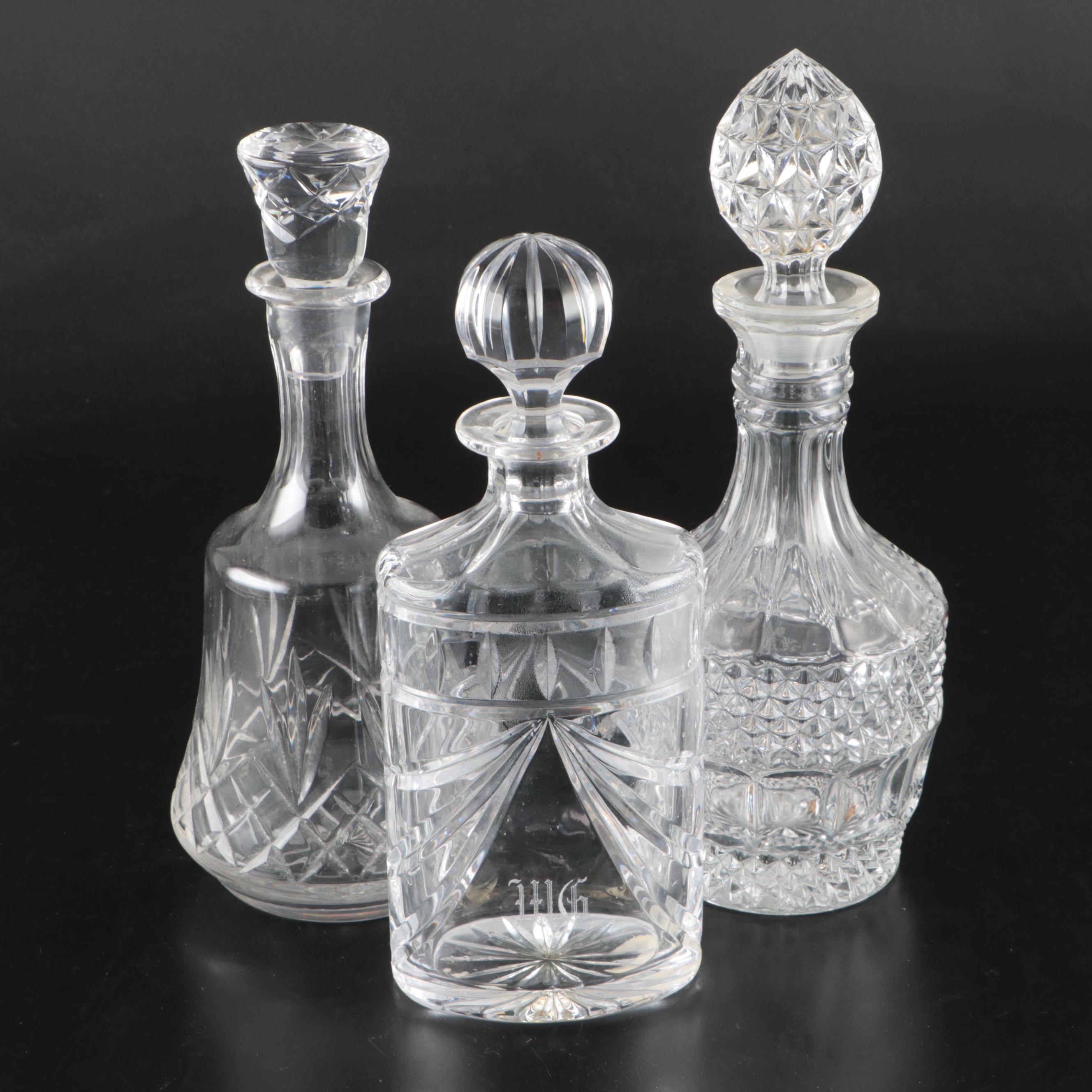 Waterford "Overture", Atlantis "Meridian", and Other Cut Crystal Decanters