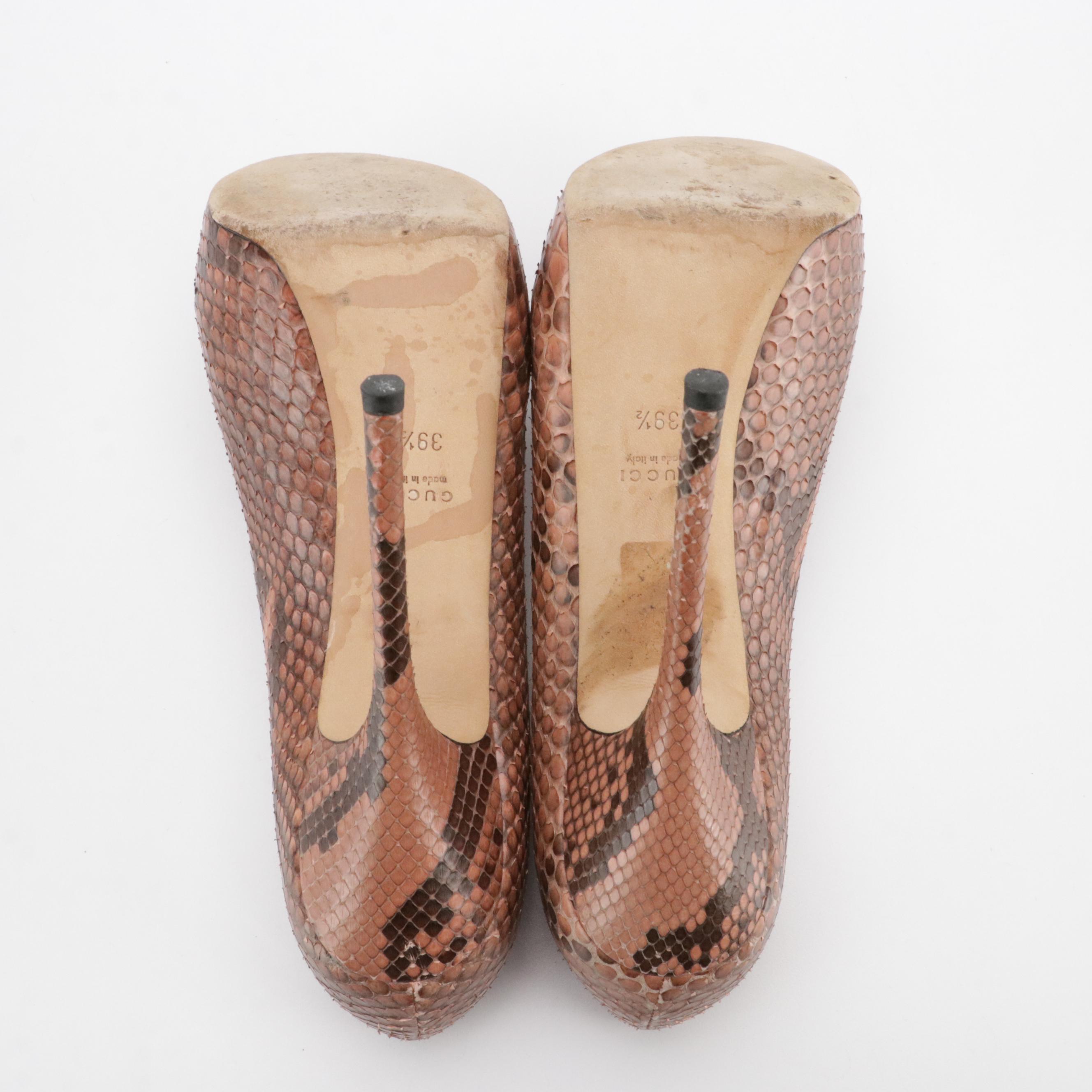 Gucci Python Leather Platform Peep-Toe Pumps