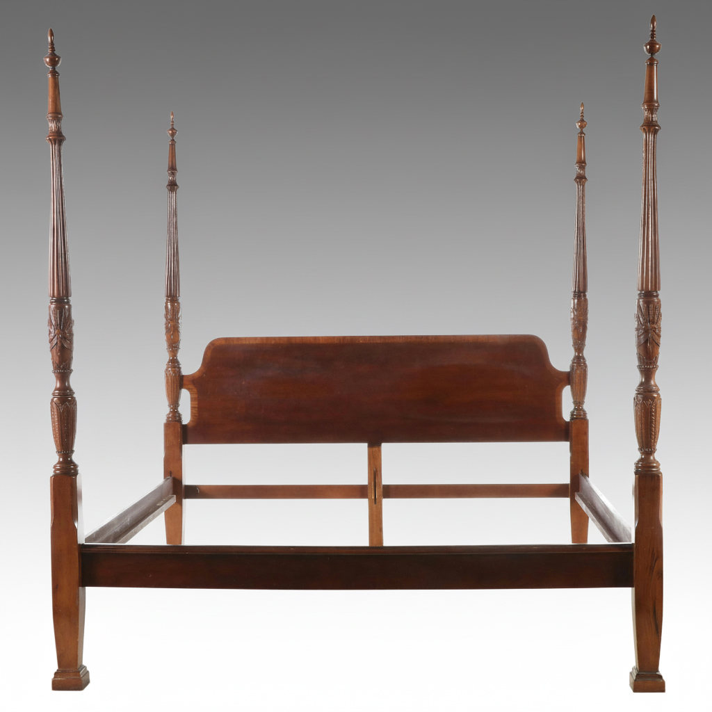 Federal Style Mahogany Four-Poster Rice Bed Frame, 20th Century