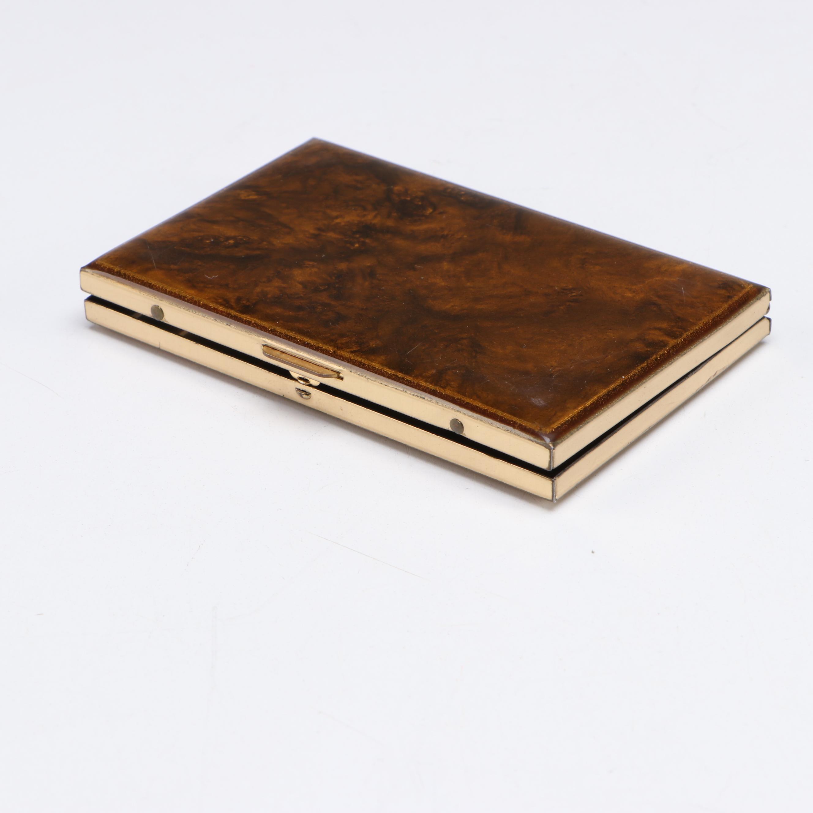 Mondaine Compact with Faux Tortoise Cigarette Case, Mid-20th Century