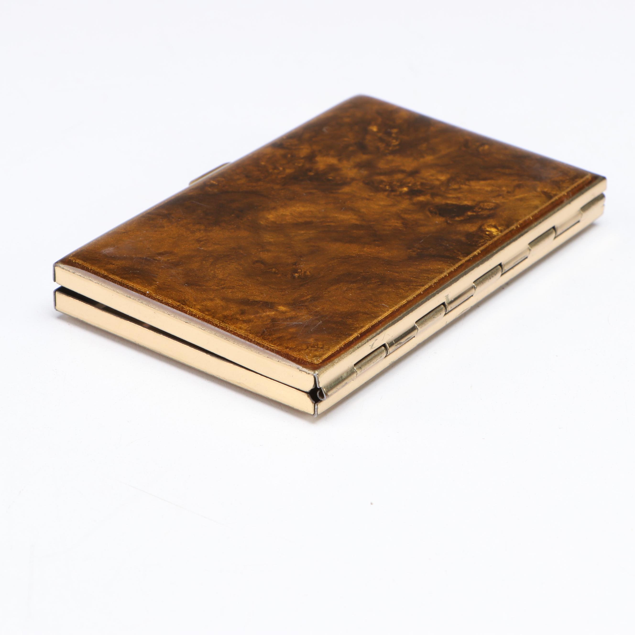 Mondaine Compact with Faux Tortoise Cigarette Case, Mid-20th Century