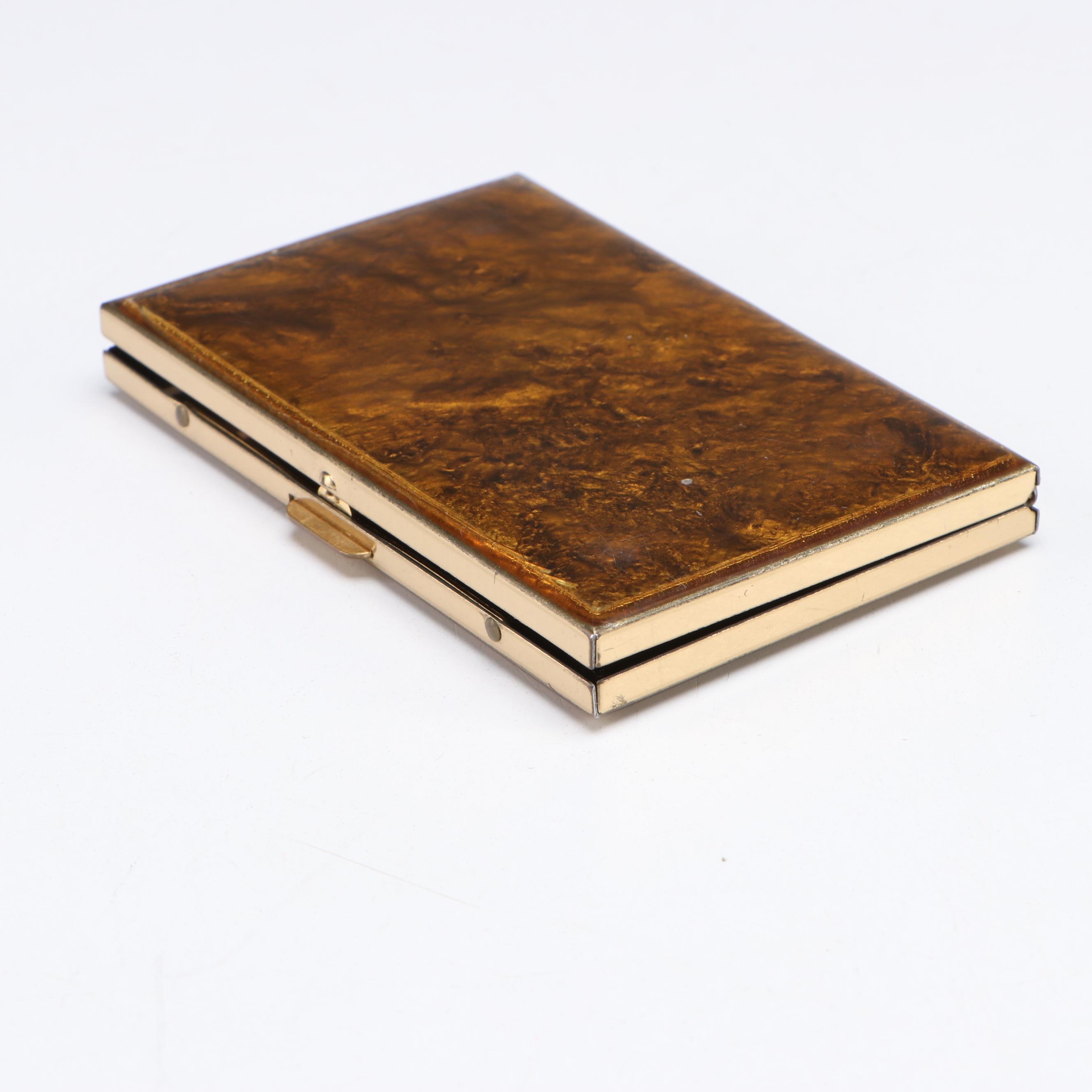 Mondaine Compact with Faux Tortoise Cigarette Case, Mid-20th Century