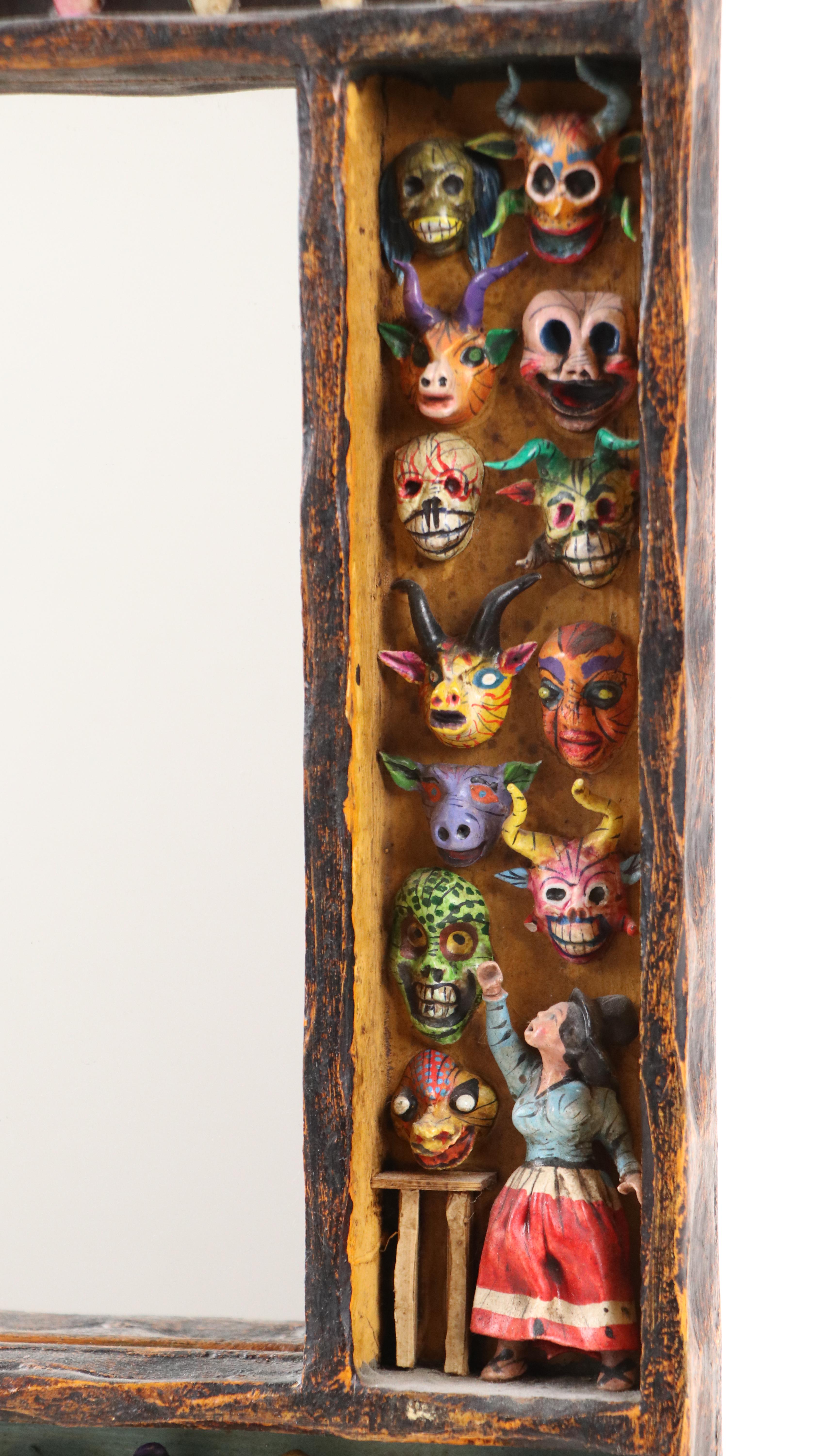 Eleudora & Mabilon Jimenez Peruvian Folk Art Retablo Mirror with Figurines