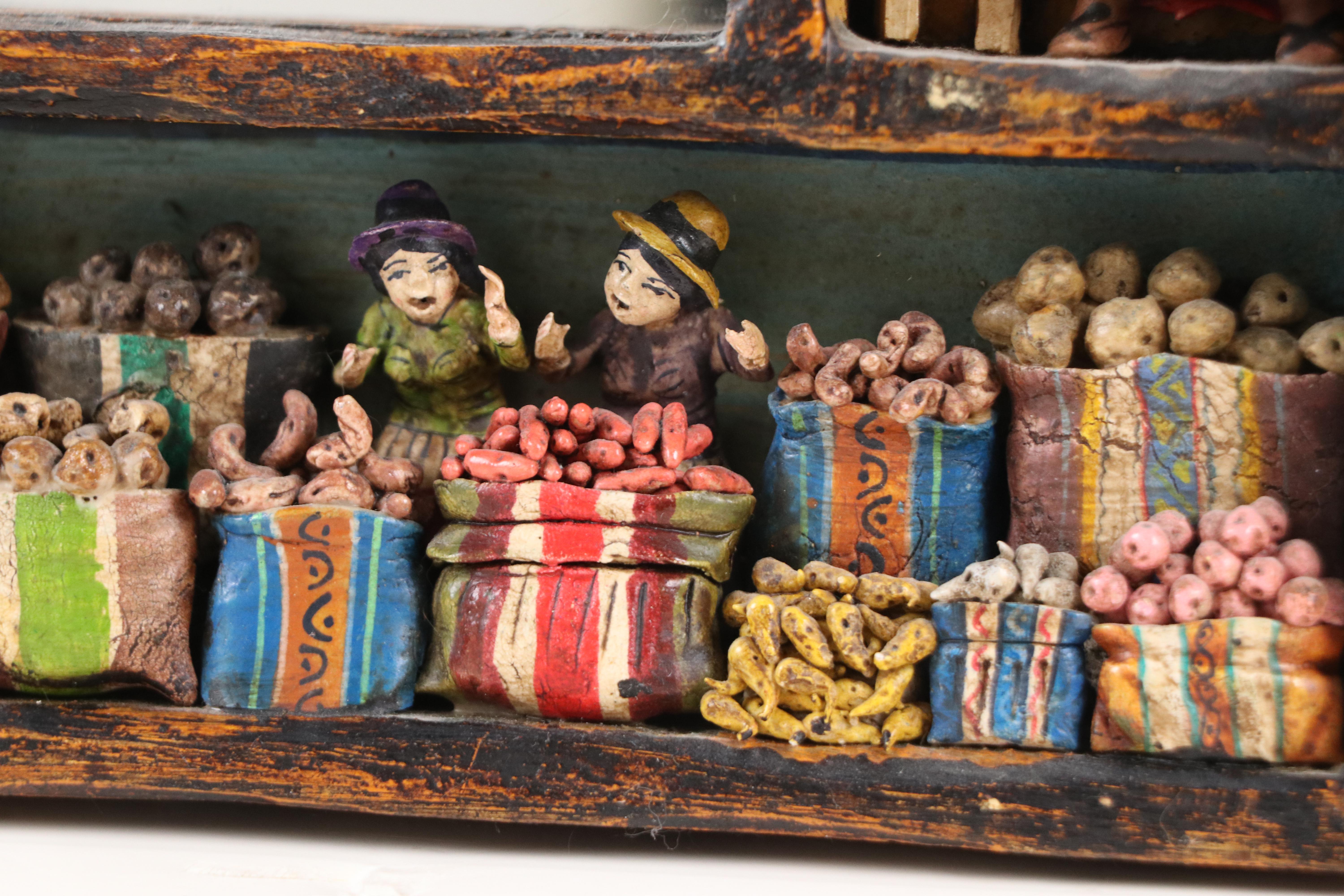 Eleudora & Mabilon Jimenez Peruvian Folk Art Retablo Mirror with Figurines