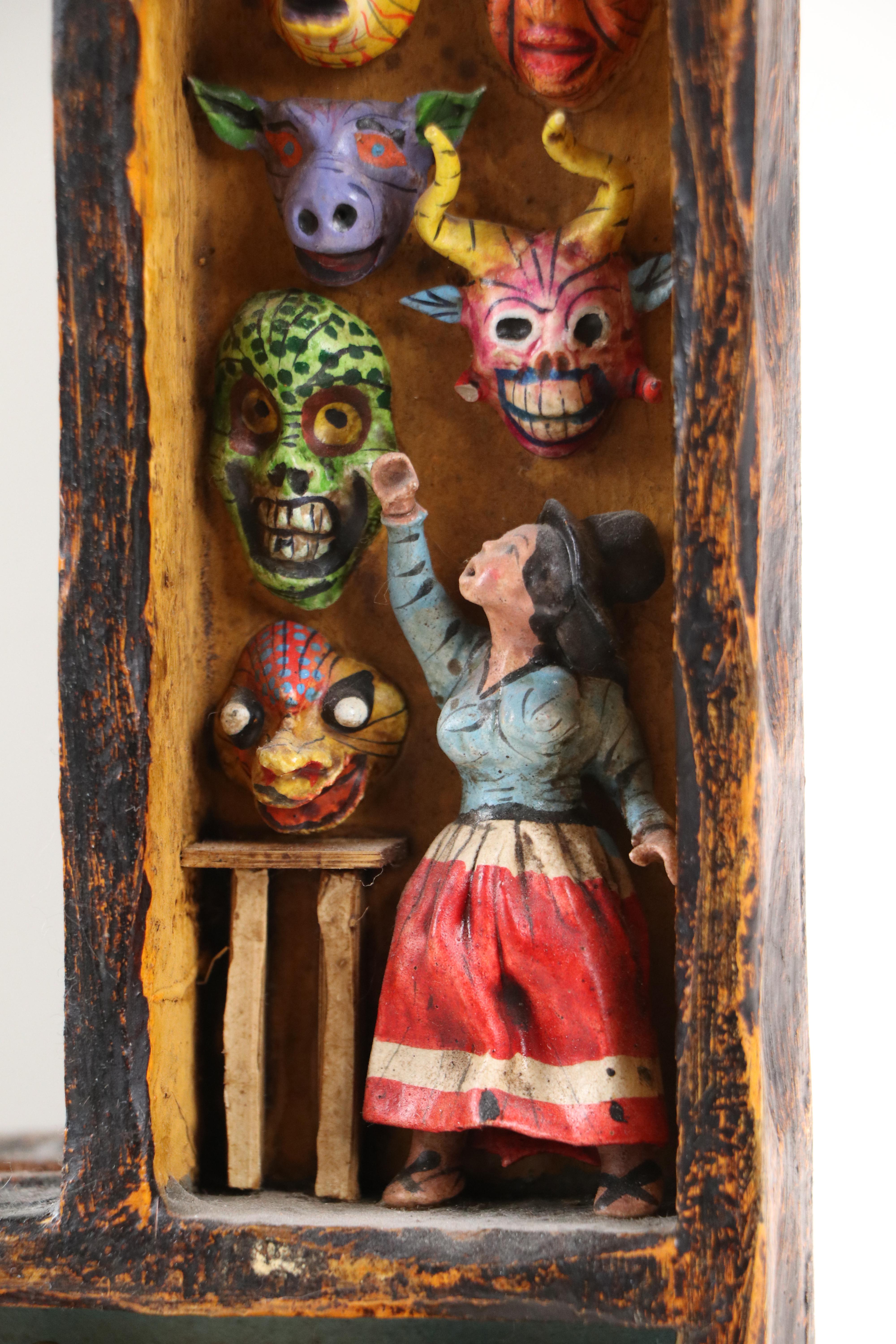 Eleudora & Mabilon Jimenez Peruvian Folk Art Retablo Mirror with Figurines