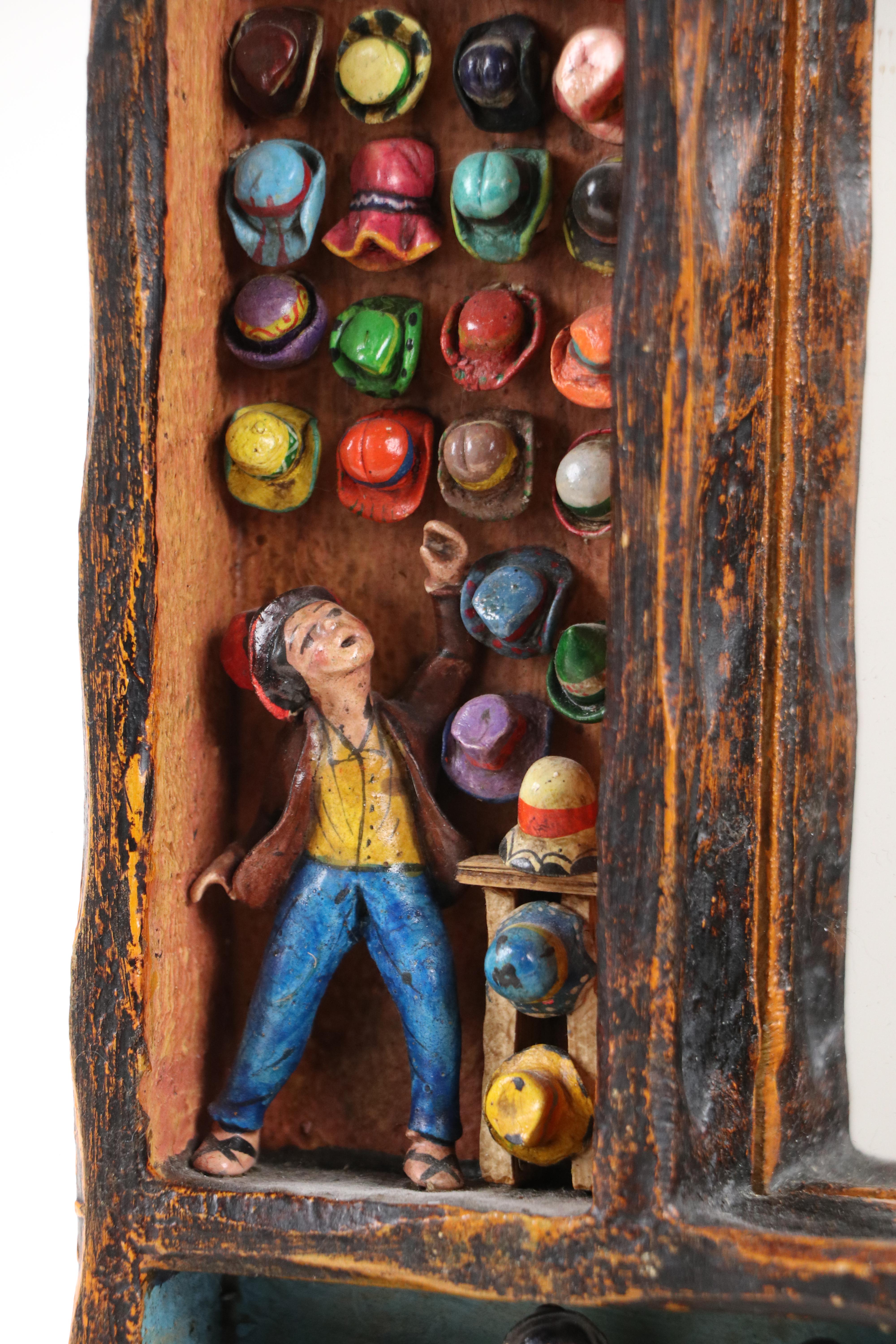 Eleudora & Mabilon Jimenez Peruvian Folk Art Retablo Mirror with Figurines