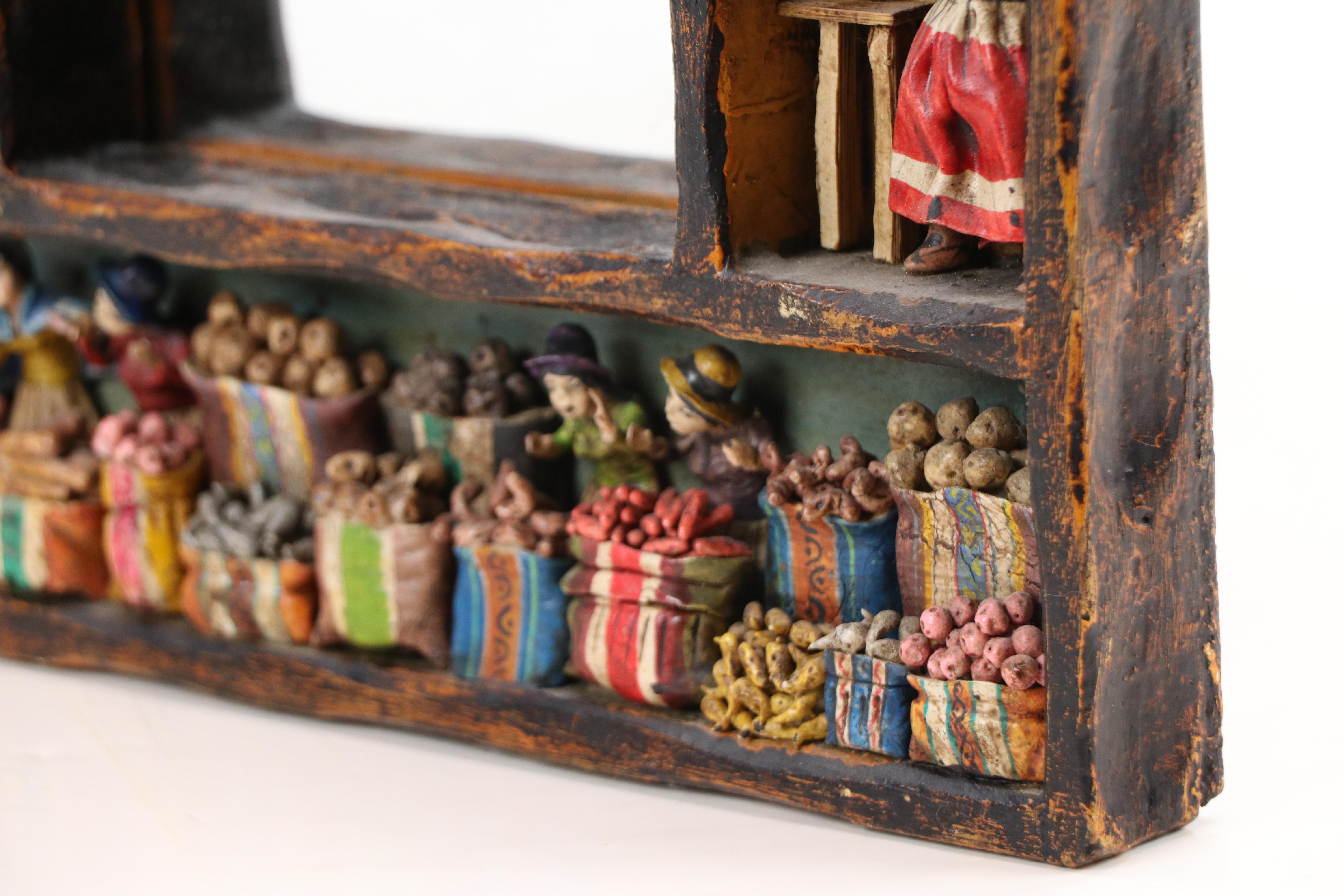 Eleudora & Mabilon Jimenez Peruvian Folk Art Retablo Mirror with Figurines