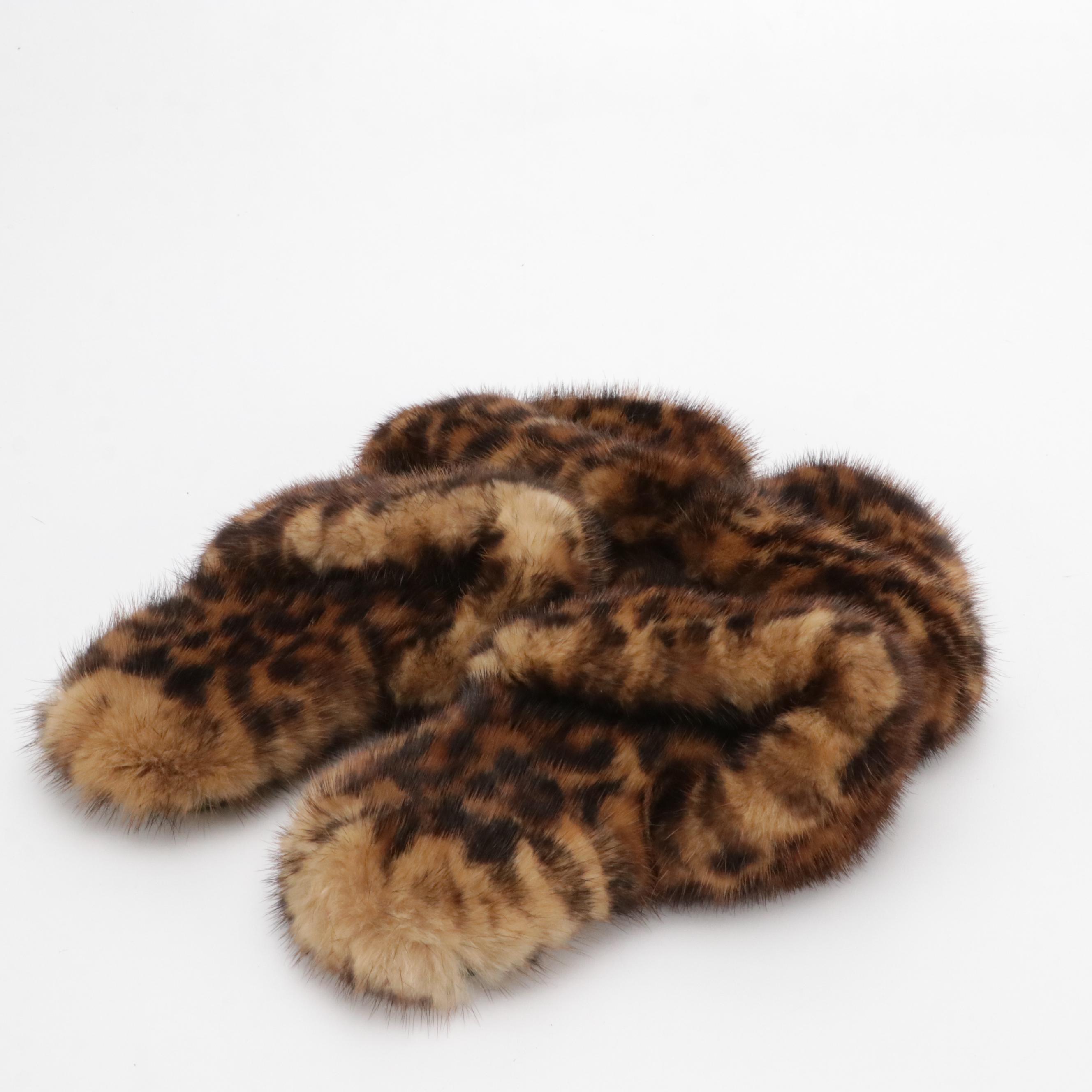 Saint Laurent Leopard Print Mink Fur Slides